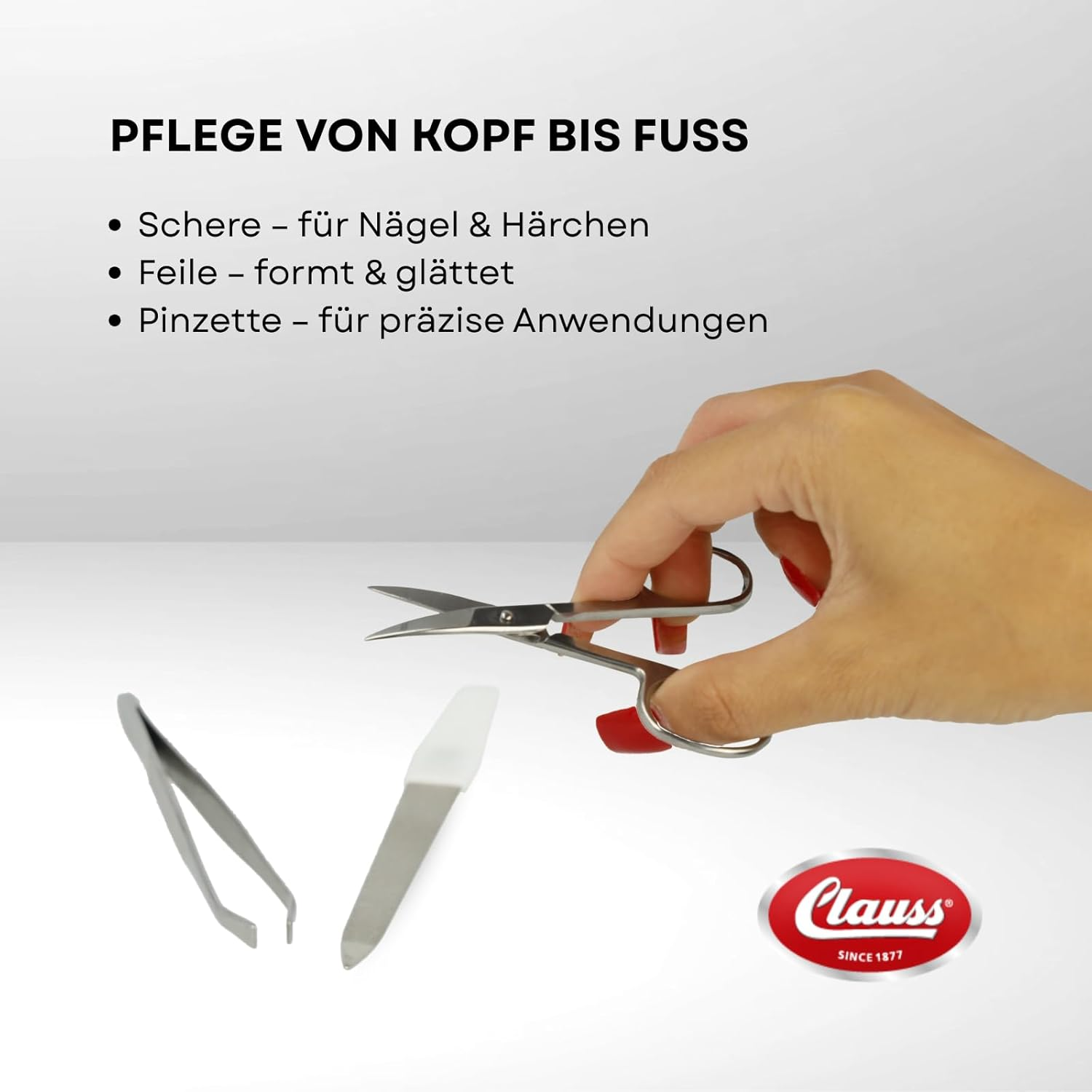 Clauss Nail Care Set with Scissors, File and Tweezers | Premium Nail Set for Manicure and Pedicure | Nail Case for Everyday and Travel | BC-S10044 image number 4