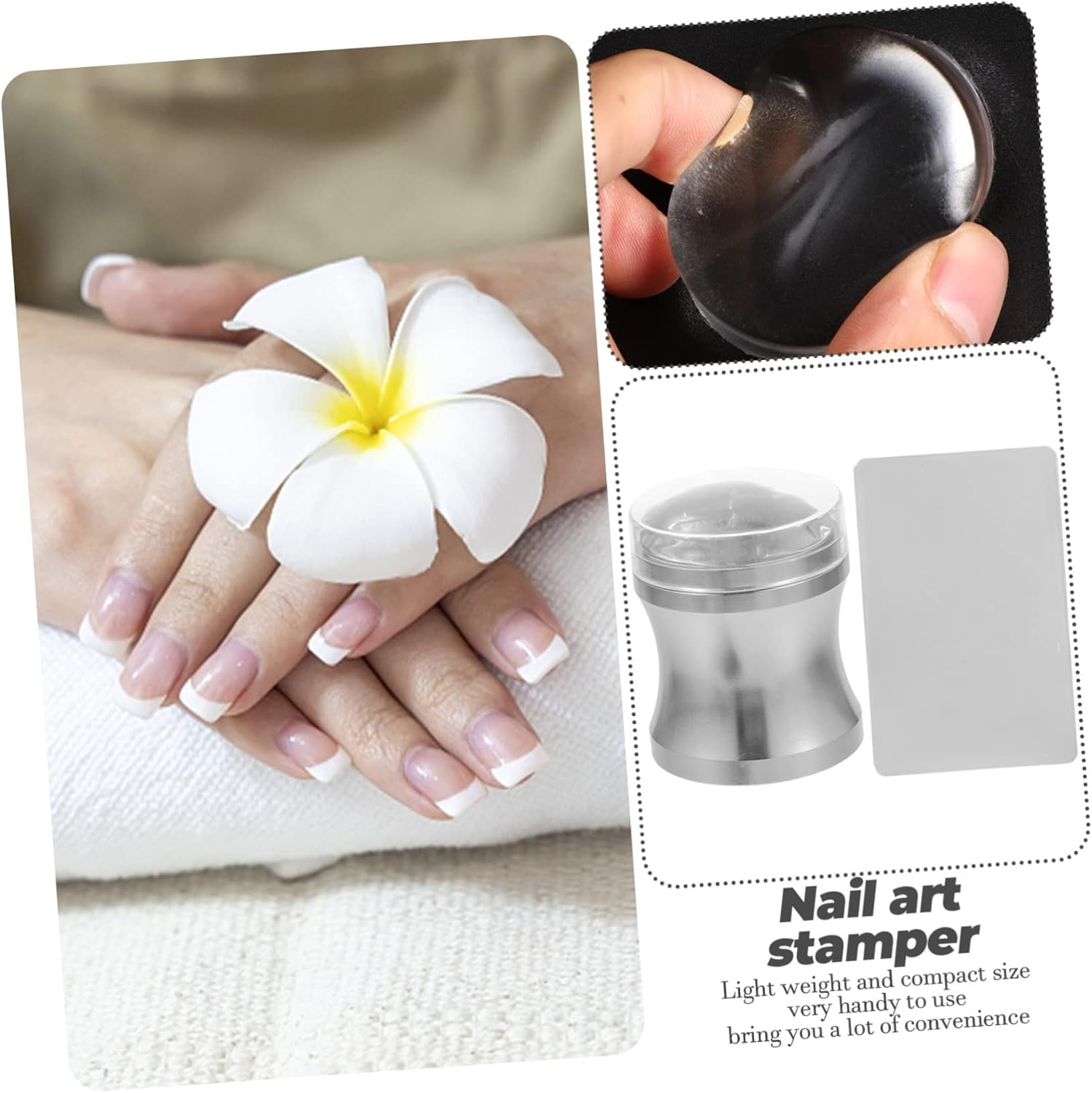 GANAZONO Silicone Nail Stamper Set 2Pcs Large Head Nail Art Stamping Tools for Manicure Scraper Suitable for Home Use image number 1