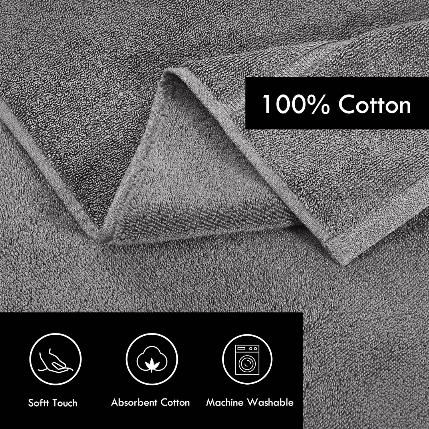 Vera Wang - Bath Towels Set, Luxury Cotton Bathroom Set, Plush & Super Absorbent (Modern Lux Grey, 6 Piece)