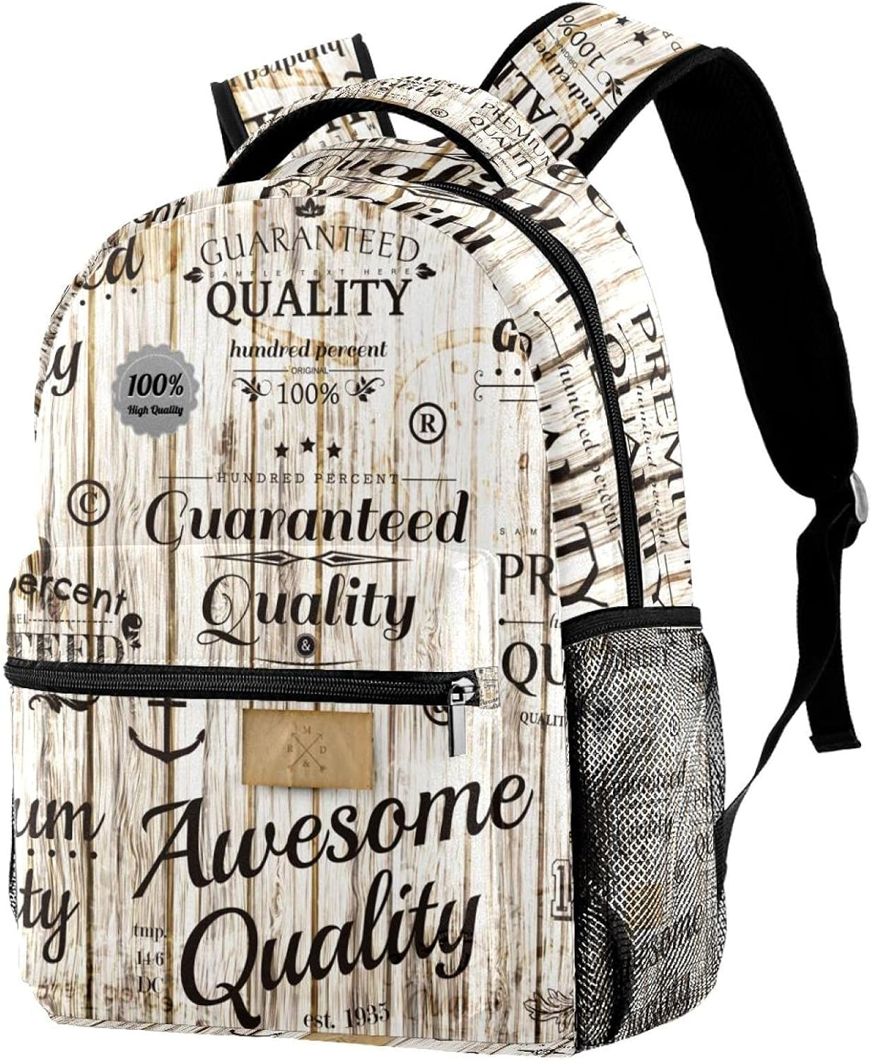 Nostalgic Wood Grain Words Backpack Students Shoulder Bags Travel Bag College School Tote Backpacks image number 4