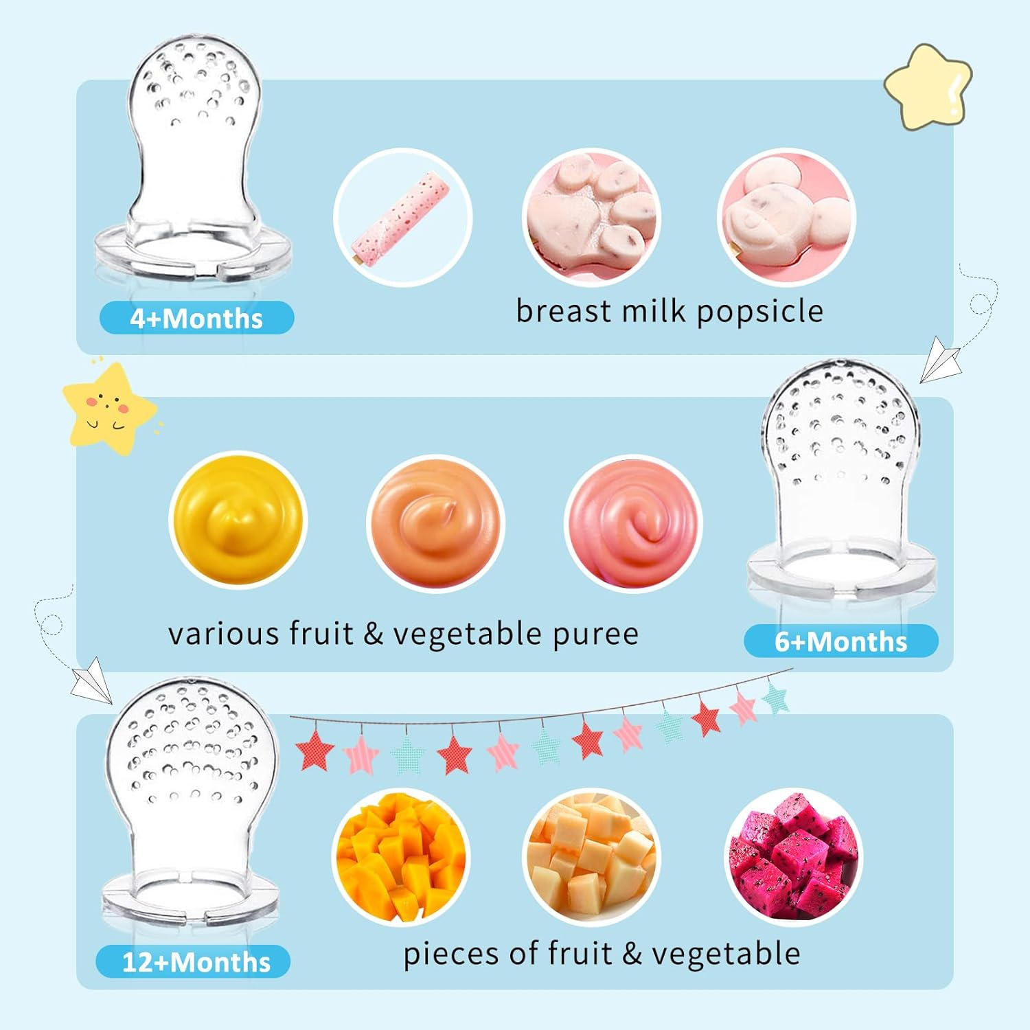 Baby Fruit Feeder Pacifier - Convenient Baby Food Feeder Set, Easy Self-Feeding Journey with Baby Food Dummy Feeder, Baby Food Freezer Trays Included（Gray） - Green image number 4