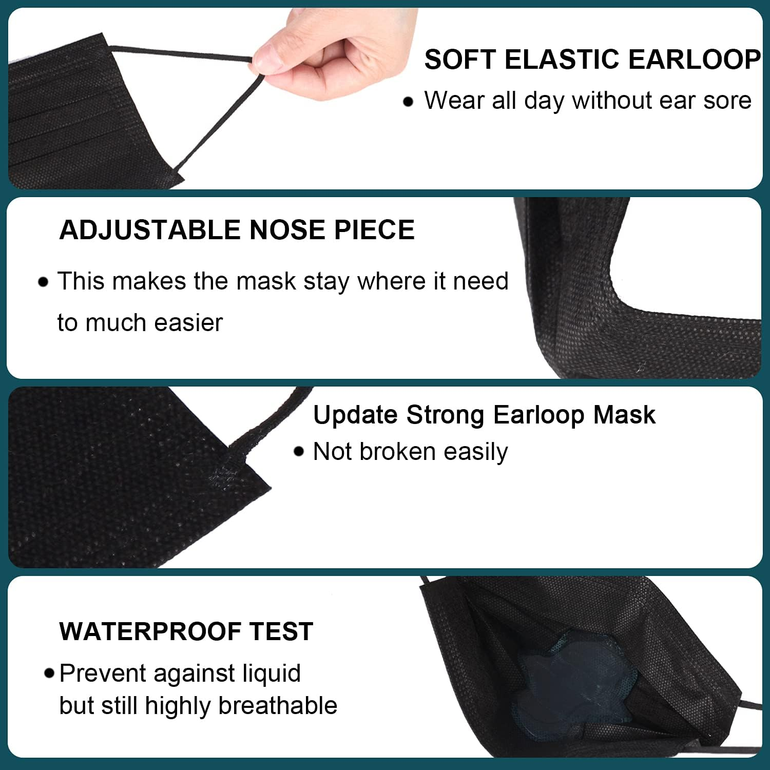 Individual Wrapped Black Face Mask 3 Ply Disposable Comfort Elastic Earloop Mask image number 4