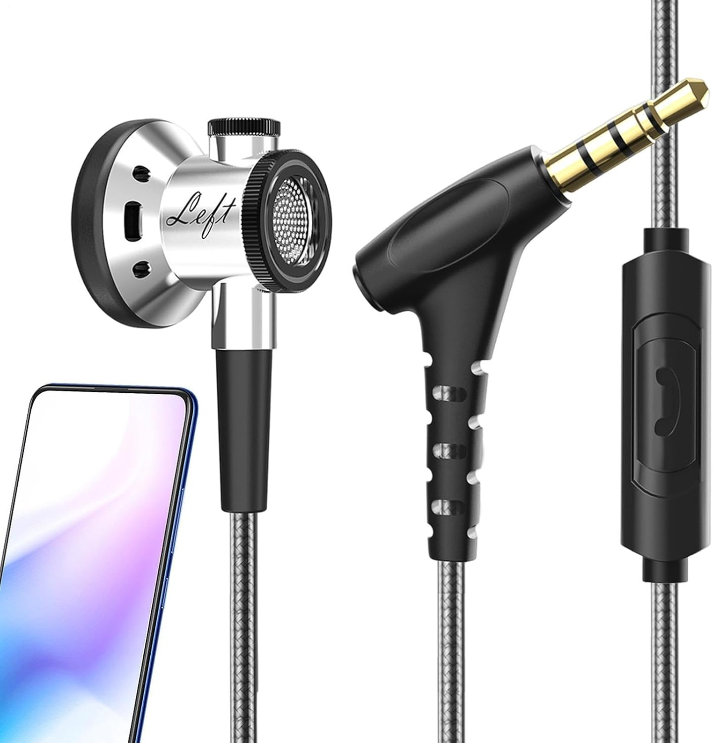 Wired Earbuds with Microphone, Flat Headphones - Wired In-Ear Heavy Bass Earphones, Tablets, Laptops, Computers, Cellphones, Comfortable Wearable Music Equipment for Moving Coil Unit Restore Music image number 6