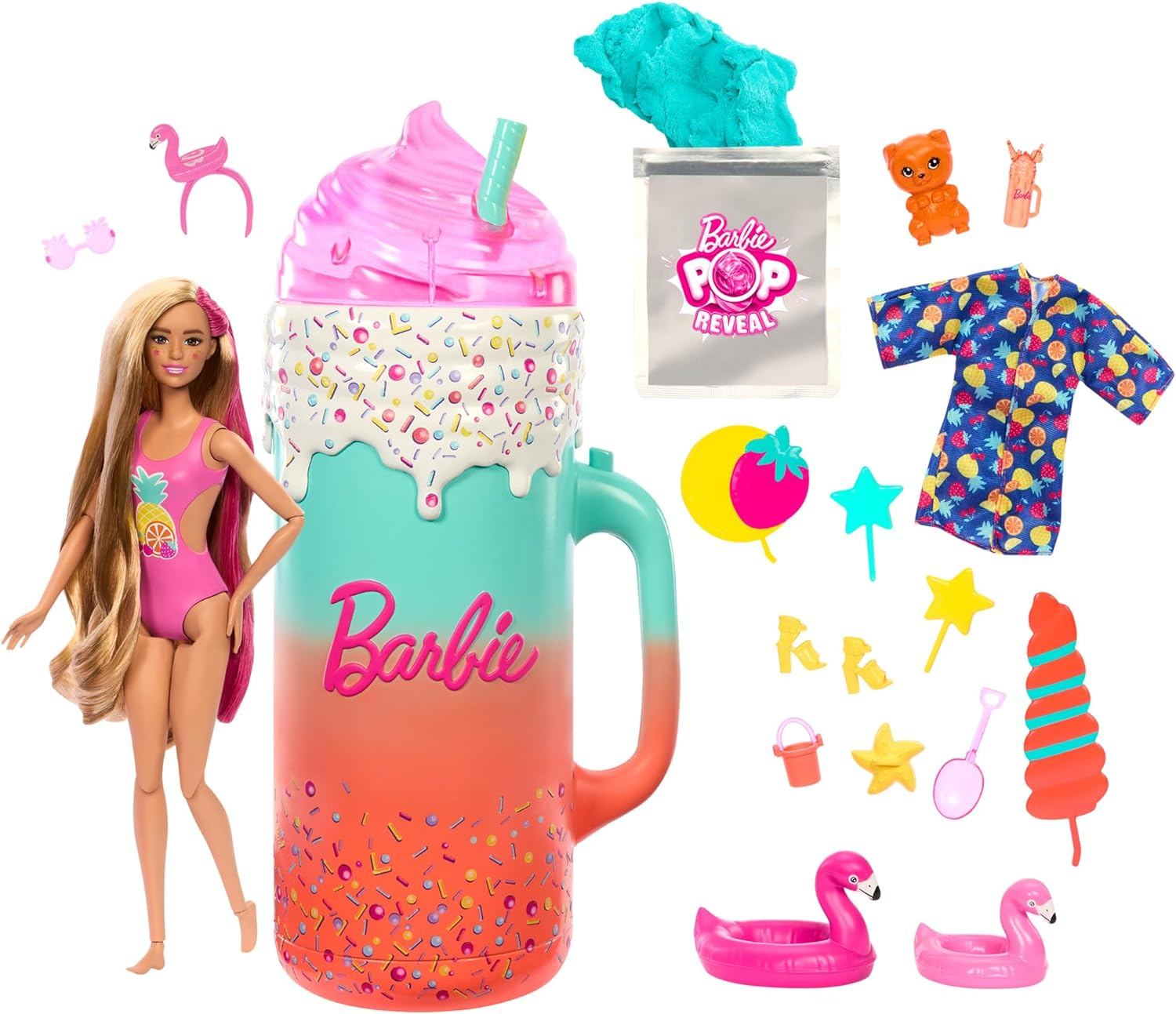 Pop Reveal Doll & Accessories, Rise & Surprise Fruit Series Gift Set with Scented Doll, Squishy Scented Pet, Color Change, Moldable Sand & More, 15+ Surprises image number 2