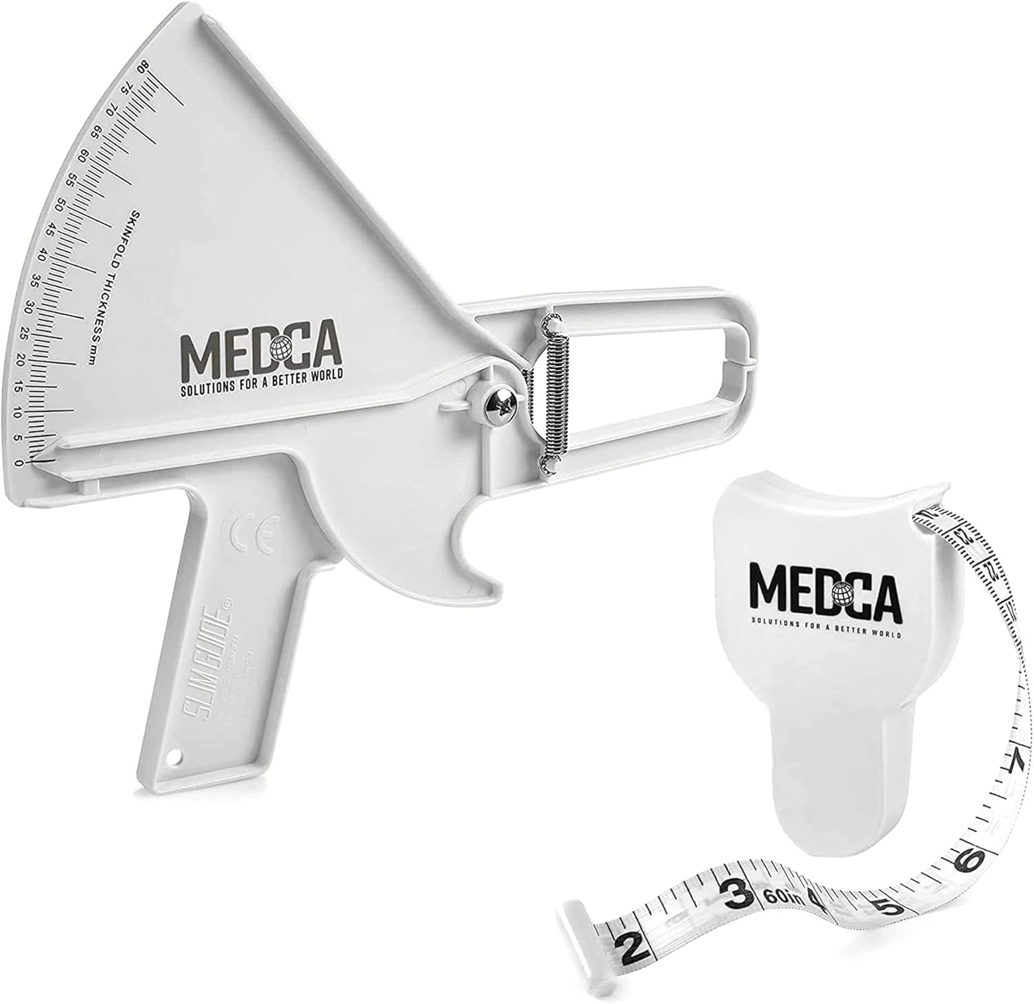 Pro Skinfold Caliper and Body Measurement Tape - Precision Body Fat Tool plus BMI Chart - Accurately Measure and Gauge Body Fat Help Track Weight Loss, Achieve Fitness Goals for Men and Women, White image number 1