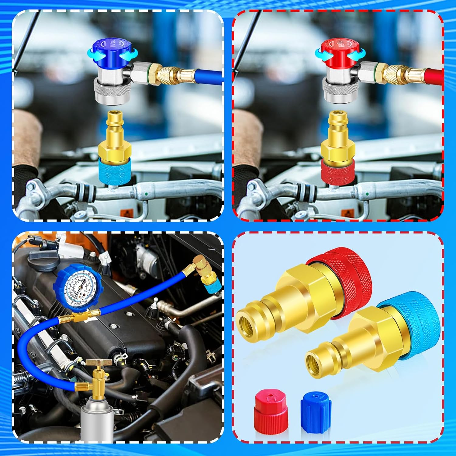 R1234Yf to R134A Adapter, 1234Yf to 134A Adapter Kit, R1234Yf to R134A Conversion Adapters, High/Low Pressure Side R134A Adapter Convert to R1234Yf, for Car Air-Conditioning R1234Yf System Charging - Yellow image number 6