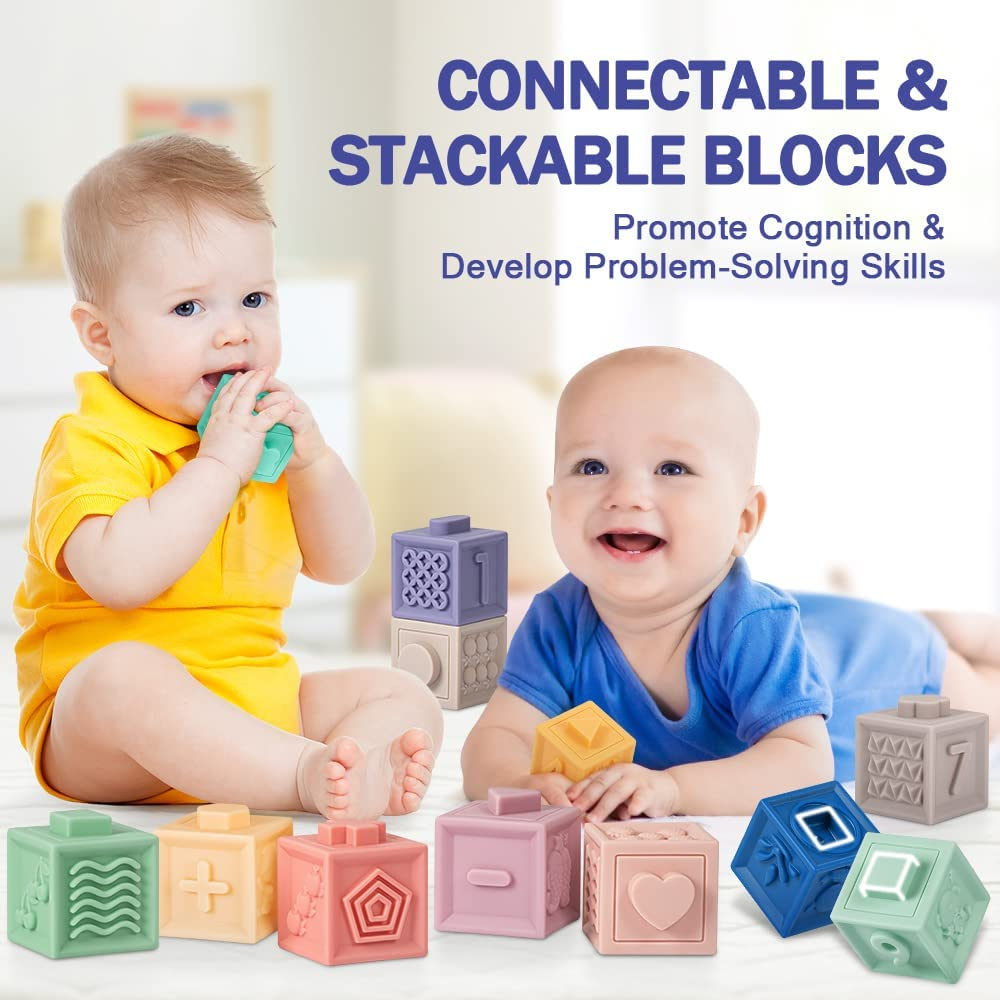 Jyusmile Baby Toys 6-12 Months, Montessori Toys for Babies 6-12 Months, Incl Stacking Building Blocks & Soft Infant Teething Toys & Sensory Balls for Toddlers 0-3-6-9-12 Months image number 6