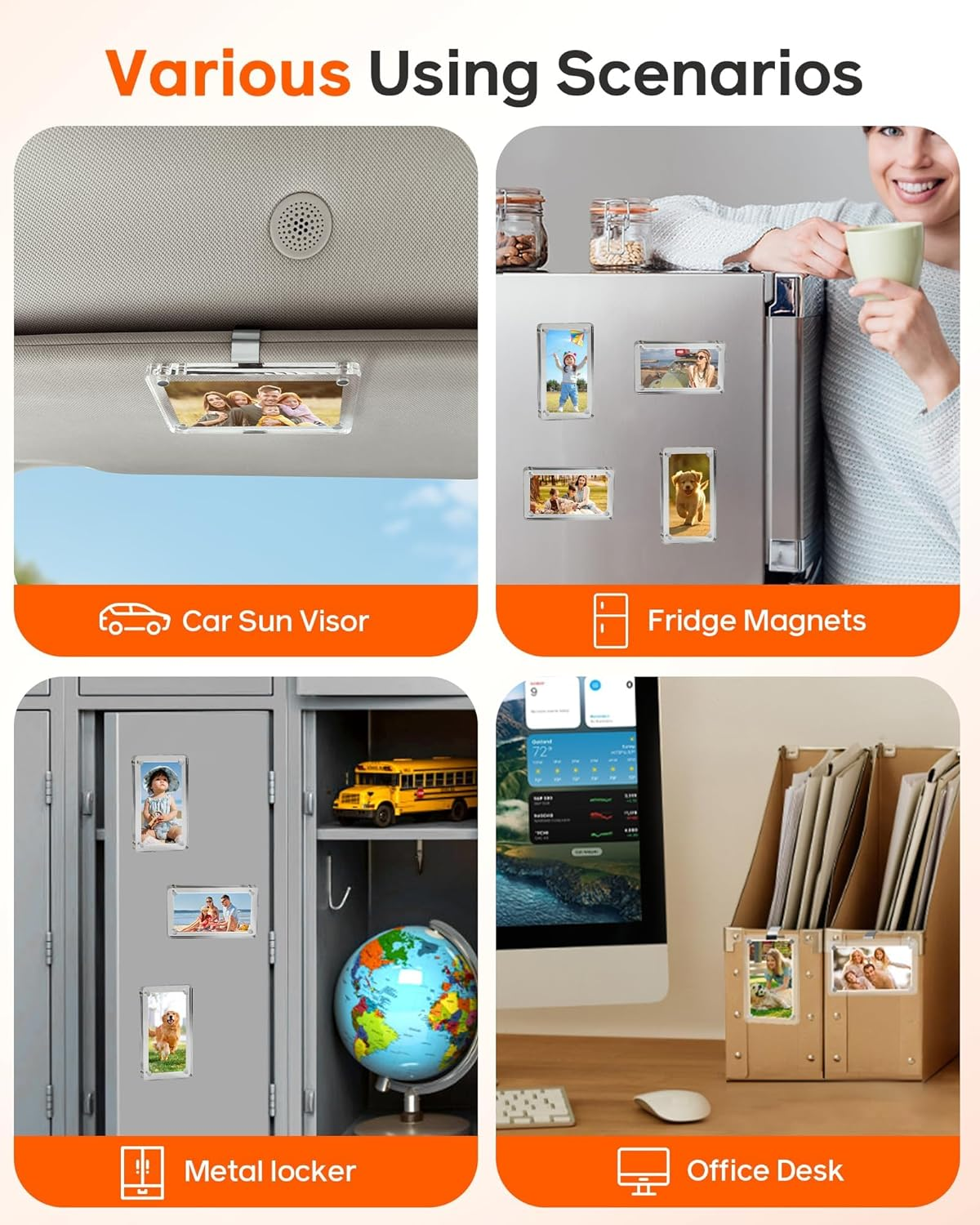 2Pcs Car Picture Holder for Visor Magnetic Picture Frame for 3 Inch Photos, Car Sun Visor Photo Holder with Strong Acrylic Magnet, Personalized Car Interior Accessories with Clips for Easy Display image number 2