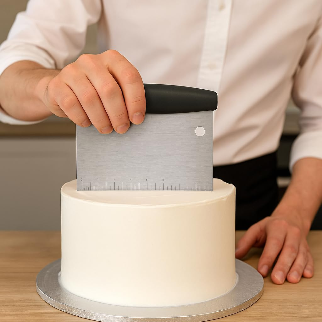 Stainless Steel Dough Scraper with Cover &ndash; Versatile Kitchen Tool, Heavy-Duty Bench Scraper & Dough Cutter for Baking, Cooking, Pastry, and Bread Prep image number 4