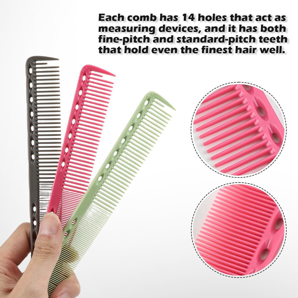 ZJIVQO 3Pcs Hairdressing Comb Set Professional Cutting Comb Salon Hairdressing Comb Heat Resistant Baber Comb for Hairdressers Strong Durable Medium Fine Tooth Hair Comb (Mixed Color) image number 3
