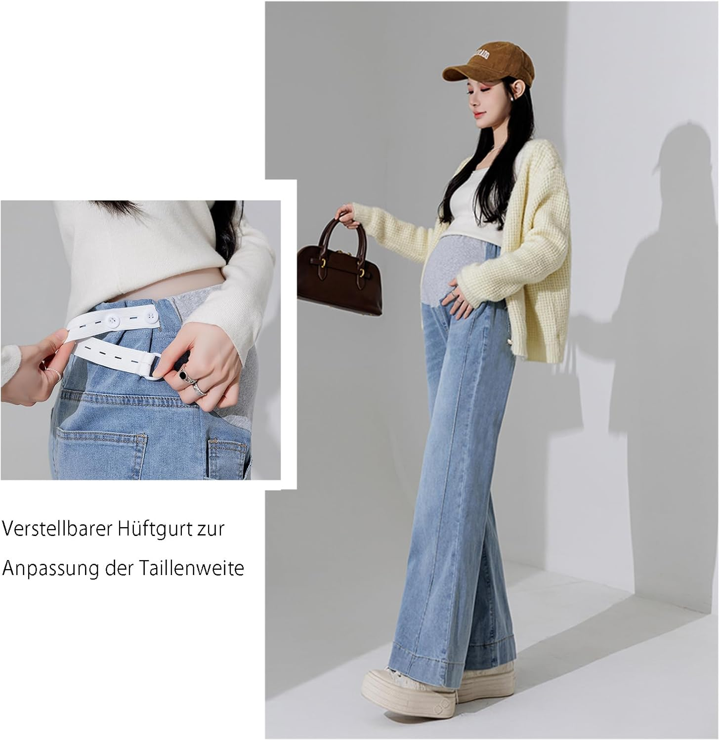 Pregnant Jeans Trousers Women'S Adjustable Waistband Wide Bootcut/Flare Stretch Denim Lounge Trousers with Pockets for Small Women up to 170 Cm image number 5