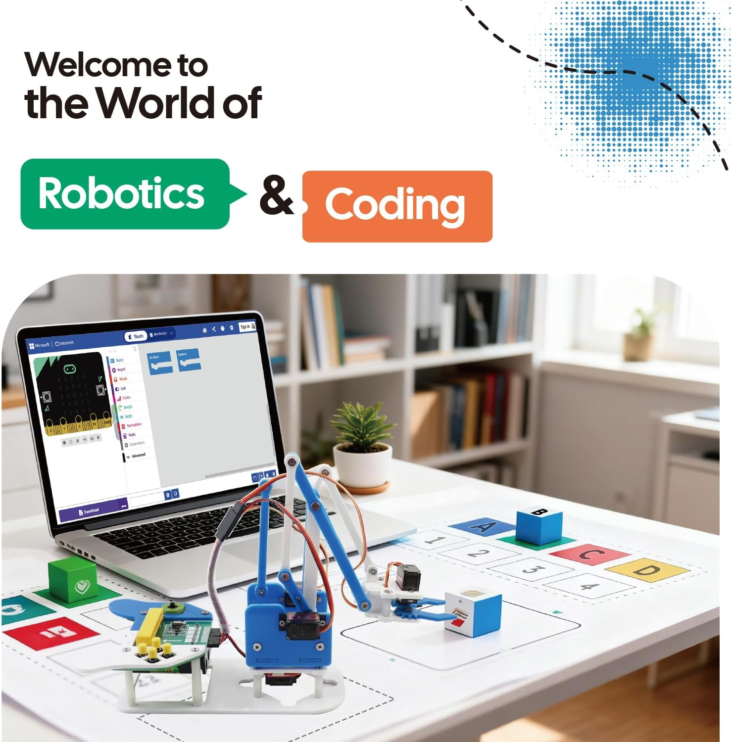 Micro:Bit Programmable Robotic Arm Kit with Joystick Controller for STEM Education | Compatible with Makecode | Ideal for K12 Students, Microbit V2 and AA Batteries Not Included image number 1