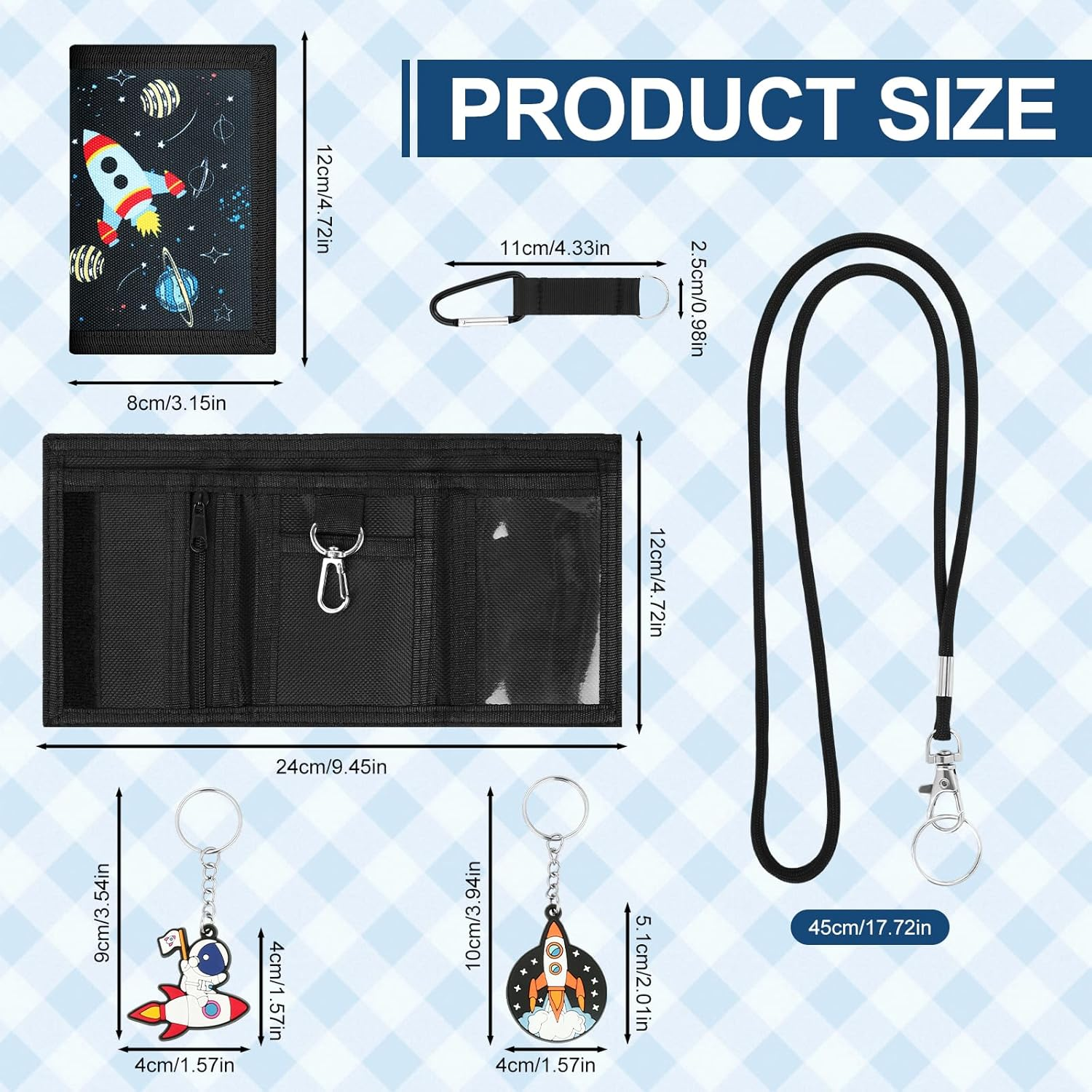 HOCUCHELAND Children'S Neck Pouch, Waterproof Trifold Wallet with 2 Keyrings and 2 Lanyards, Portable Rocket Pattern Neck Pouch Boys for Child, Teenagers, Boys image number 6