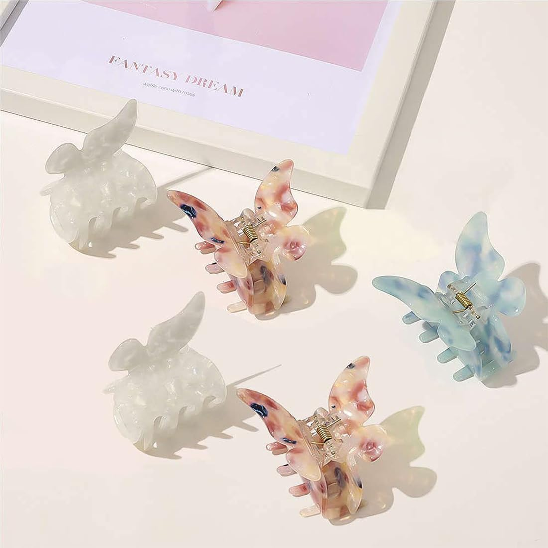 Bangbobi Butterfly Hair Clip Set - 3 Medium Acrylic Hair Clips for Women and Girls - Non-Slip, Glitter and Cute - for Thin and Thick Hair image number 4