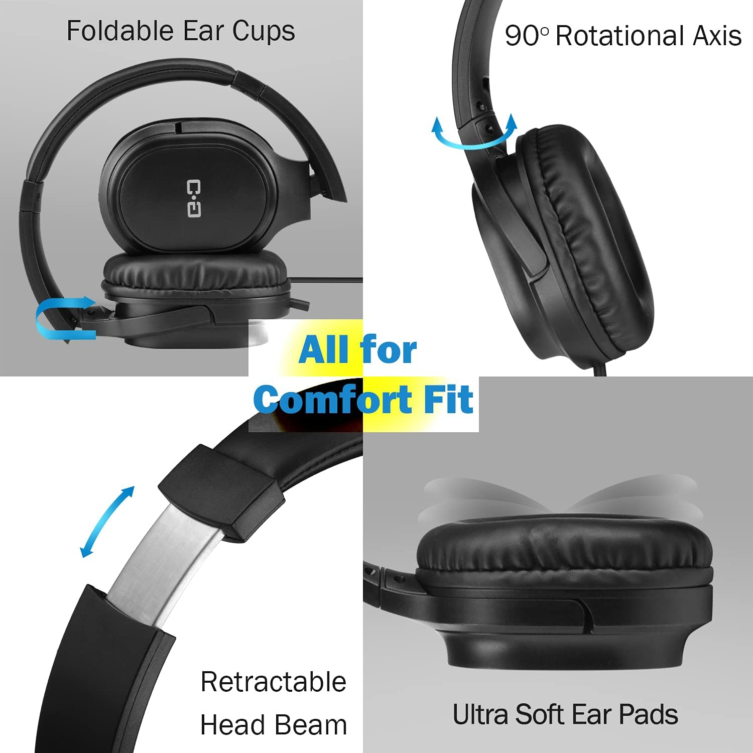 Extra Long Cord Headphones for TV & PC with Volume Control, 18 Feet / 5.5M Extension Spring Coiled Cord, Universal 3.5Mm AUX Audio, Wired over Ear Stereo Headset, CGS-W6 image number 4