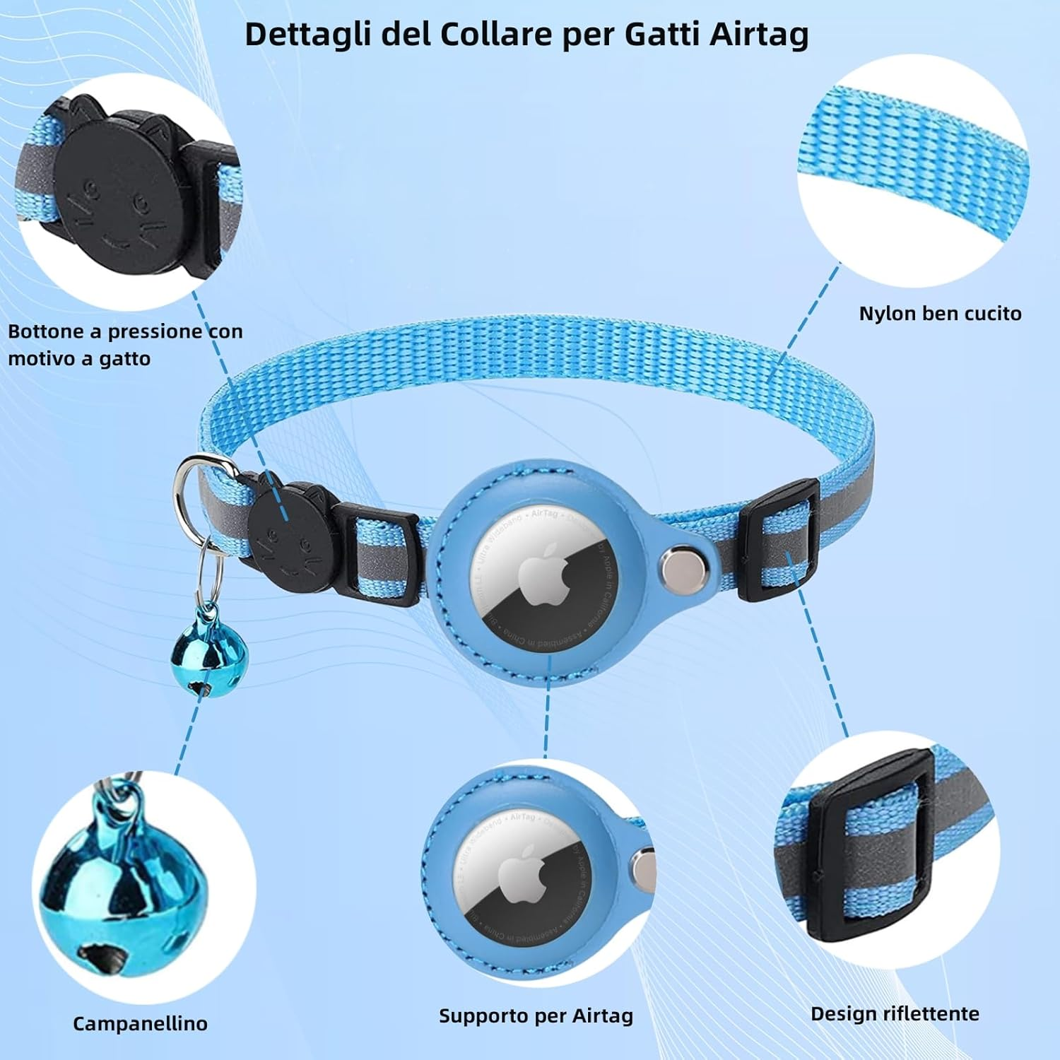 Cat Collar, Accessories for Cats, Compatible with Airtag, Adjustable Reflective Wristband (GPS Airtag Not Included) image number 1