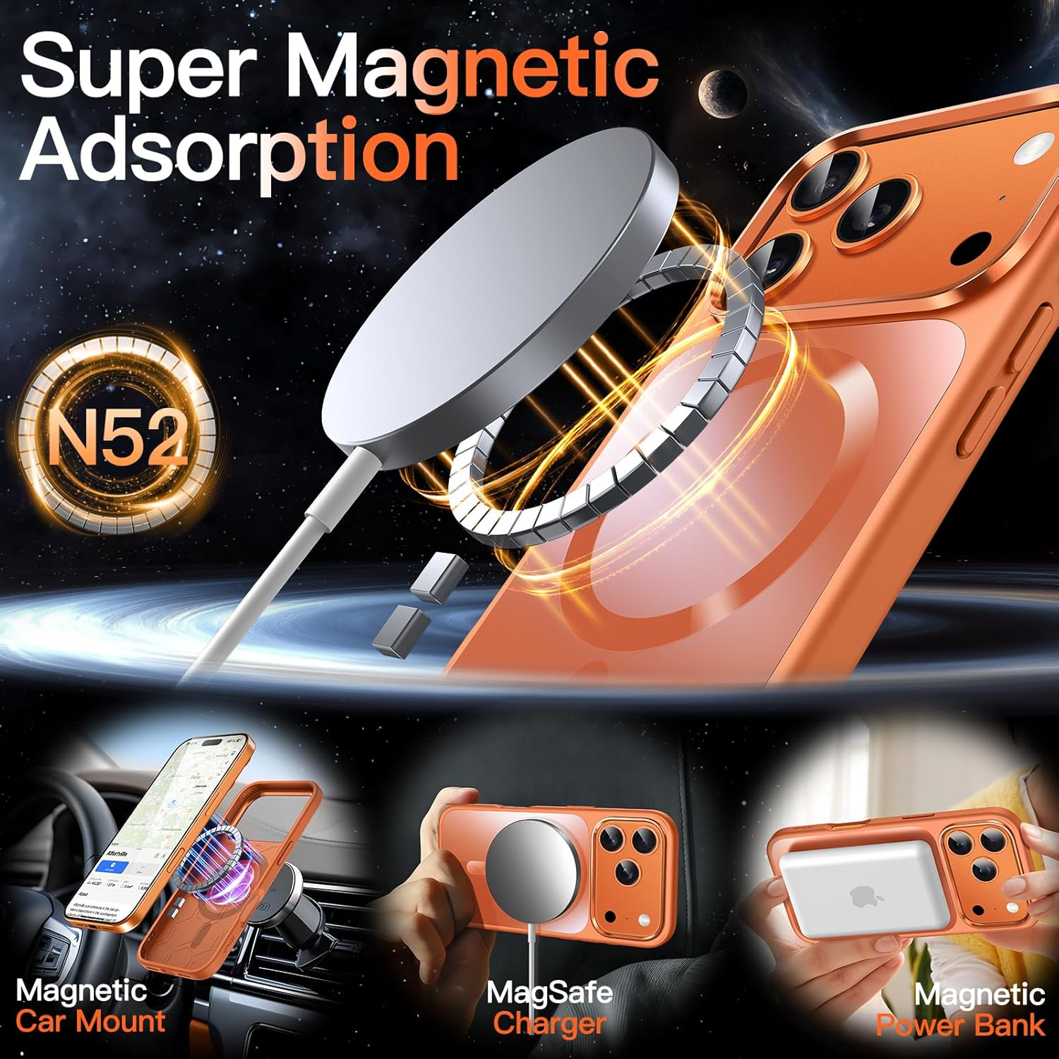 Jetech Magnetic Case for Iphone 17 Pro Max 6.9-Inch Compatible with Magsafe, Luxury Metallic Luster Matte Back Slim Shockproof Electroplated Phone Cover (Orange) image number 4