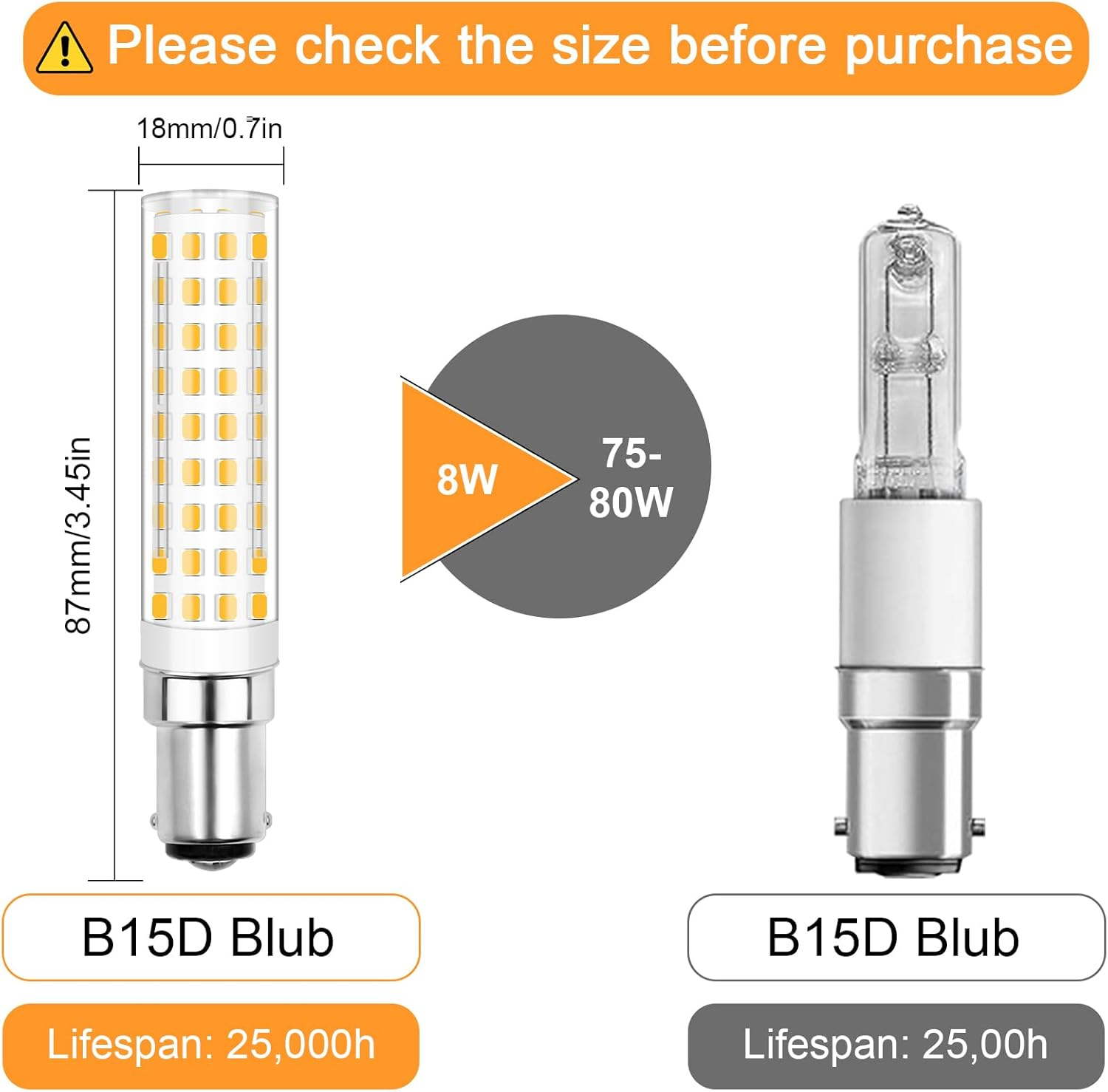 B15D LED 8W Dimmable Replacement for Osram Halolux Ceram 75W B15D Halogen Bulb 80W 806 Lumen B15 Warm White 3000K Bayonet Cap Corn Cob 360&deg; Beam Angle for Bedroom Living Room Pack of 2 image number 1