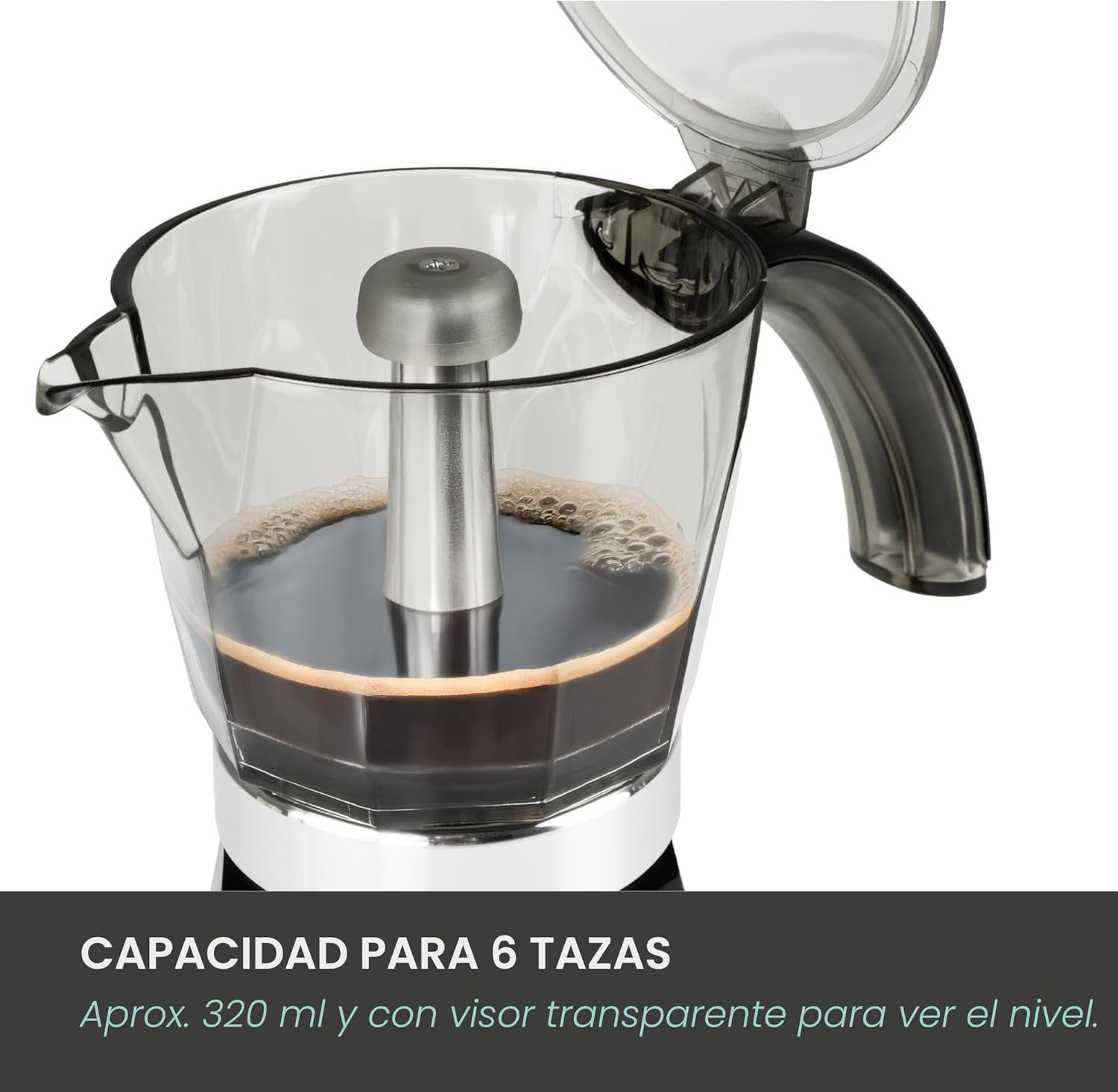 Jocca Italian Espresso Coffee Maker with UK Plug, Aluminium/Crystal/Plastic, Black, 13.6 X 20.5 X 24.4 Cm image number 5