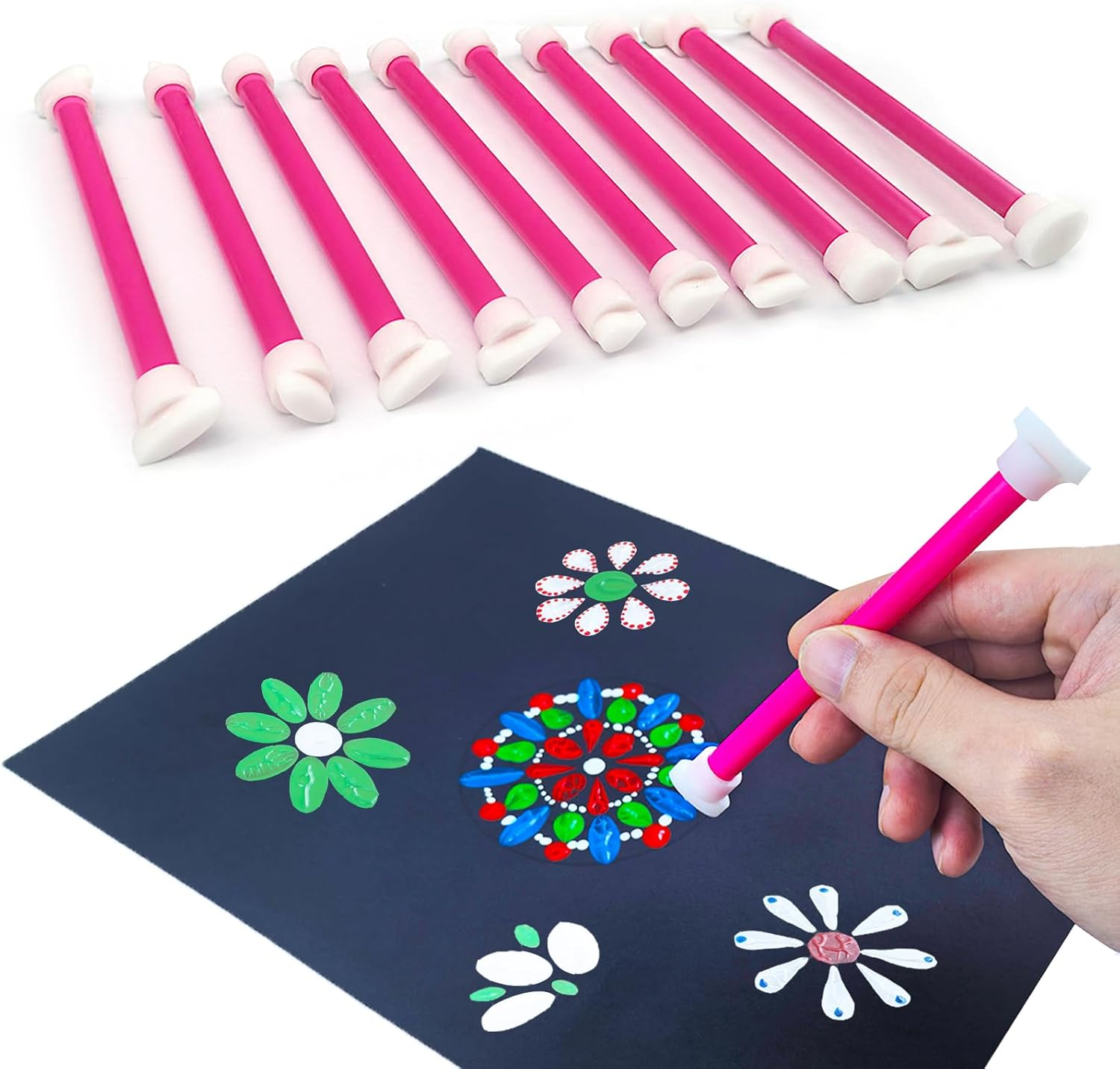 Flower Petal Dotting Tools for Painting Mandalas, 20 Shapes Dotting Pens, Shapes of Various Oval, Teardrop, Petals, Dot Painting Pen for Craft, Embossing Dot Tool for Painting Rocks, 10 Pens