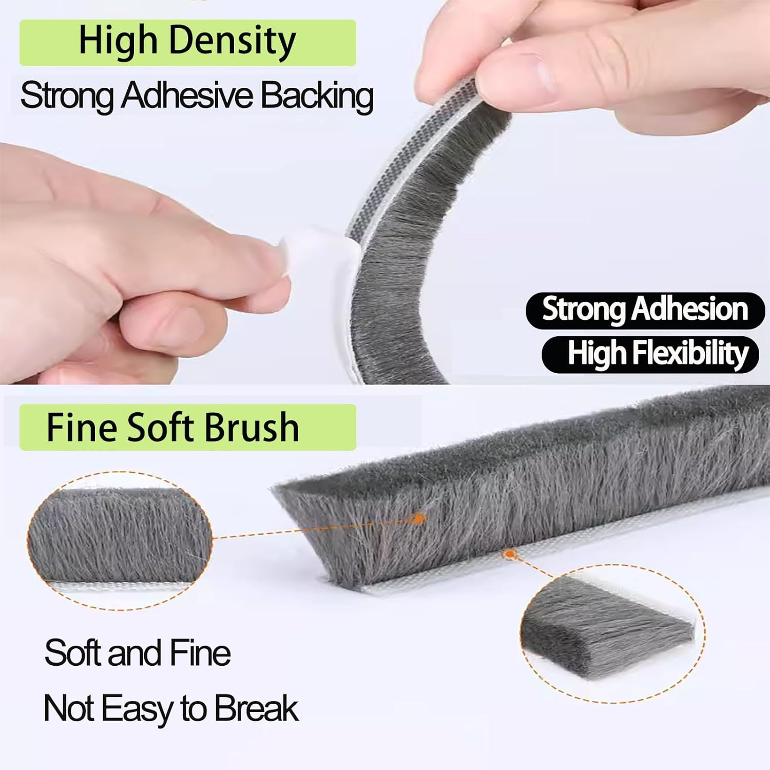 Brush Weather Stripping Door Seal -0.4 Inx0.4Inx33Ft,Effective Weather Stripping for Doors & Windows, Insulation Strip for Gap Filling,Draft Stopper for Exterior Doors, Window Seal,Conditioner image number 5