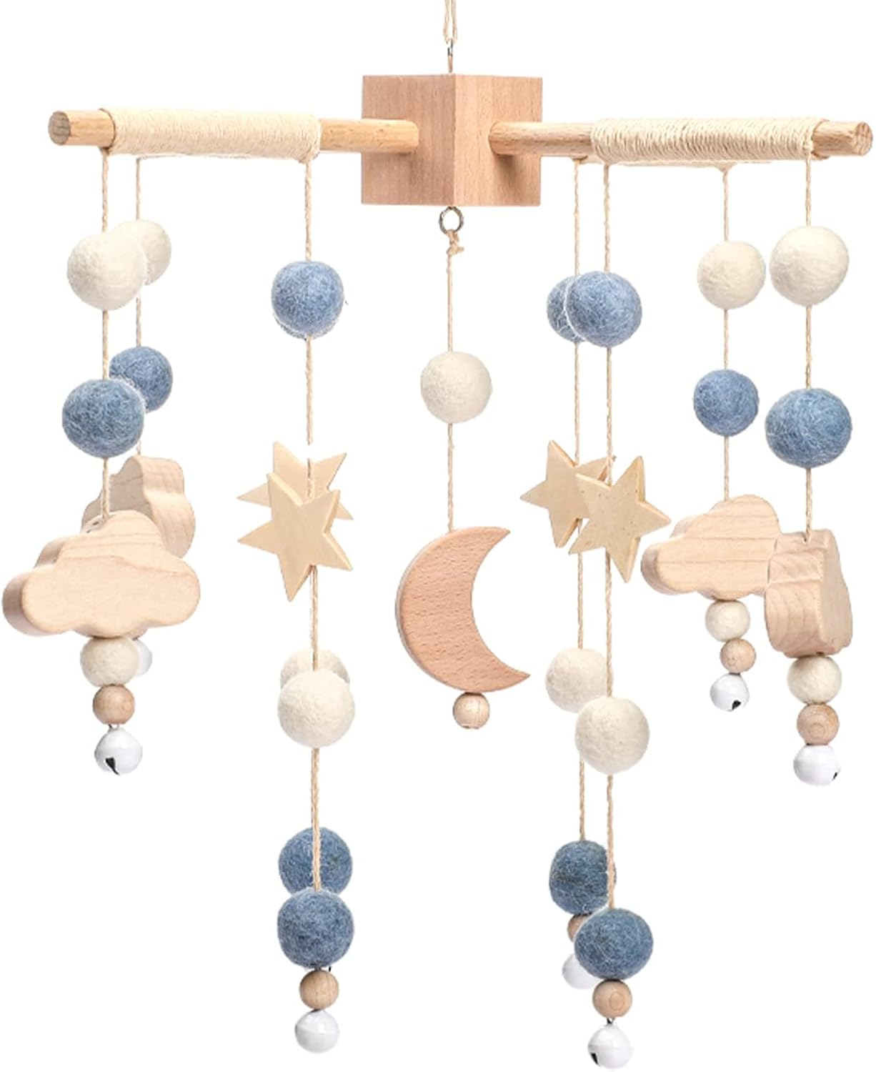 Promise Babe Clouds Wooden Baby Mobile - Blue Moon Design for Girl'S Bed