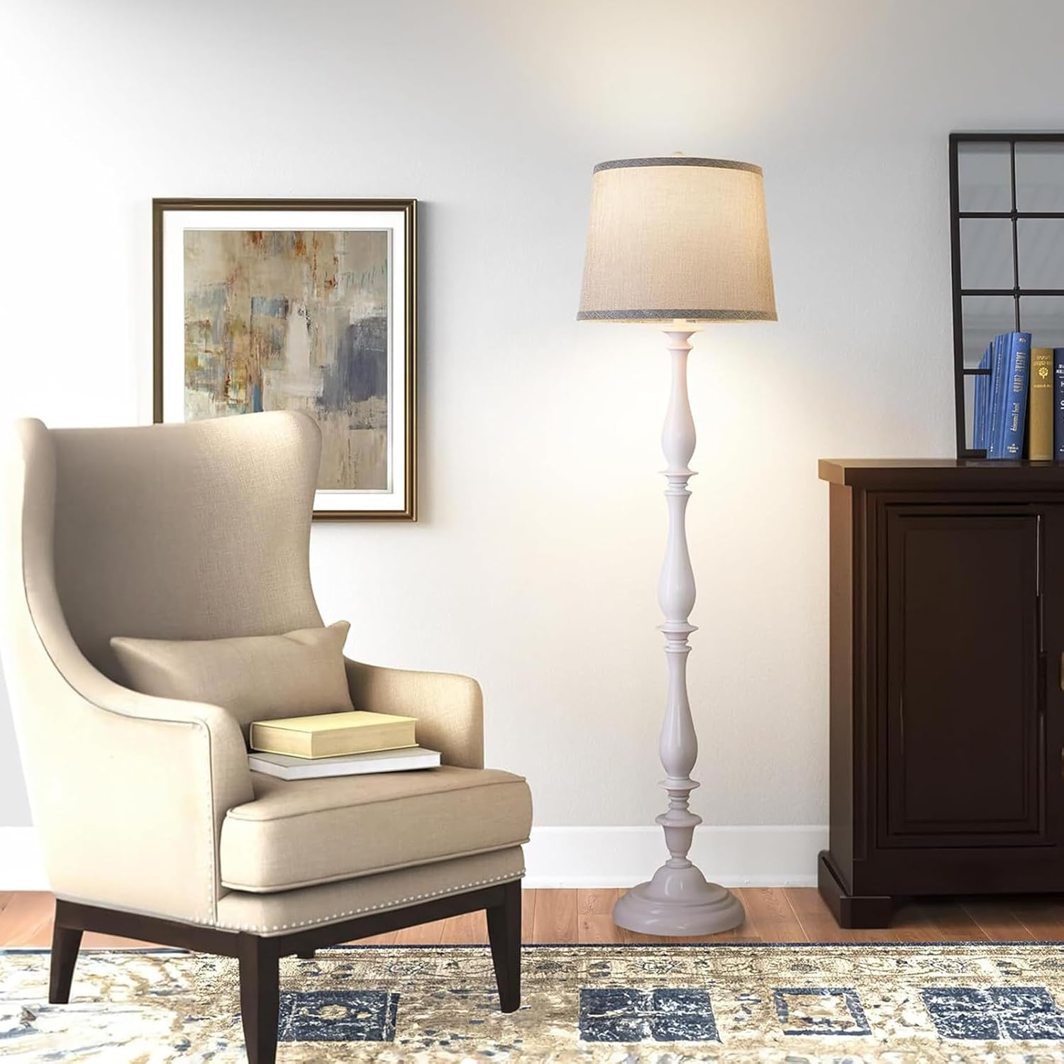 Fabric Lampshades Set of 2, Drum Lampshades for Table Lamps, Floor Lamps with 8 in Vertical Harp Support, Hand Crafted Replacement Lampshades (White) - Linen image number 6