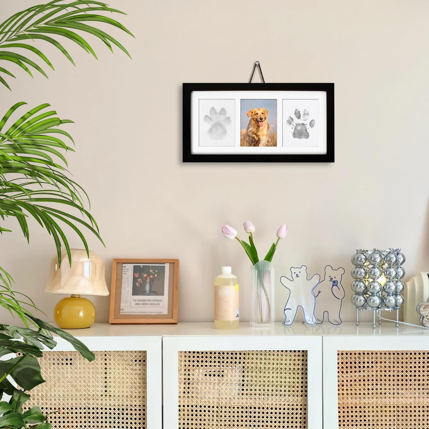 Dog Paw Print Photo Frame Kit with No Toxic Clay & No Mess Ink Pad, Wooden Pet Memorial Picture Frames, Dog Paw Print Kit Keepsake, Cat Paw Print Impression Kit, Memorial Gifts for Pet Lovers, Black, Paw Print Kit White Frame image number 5