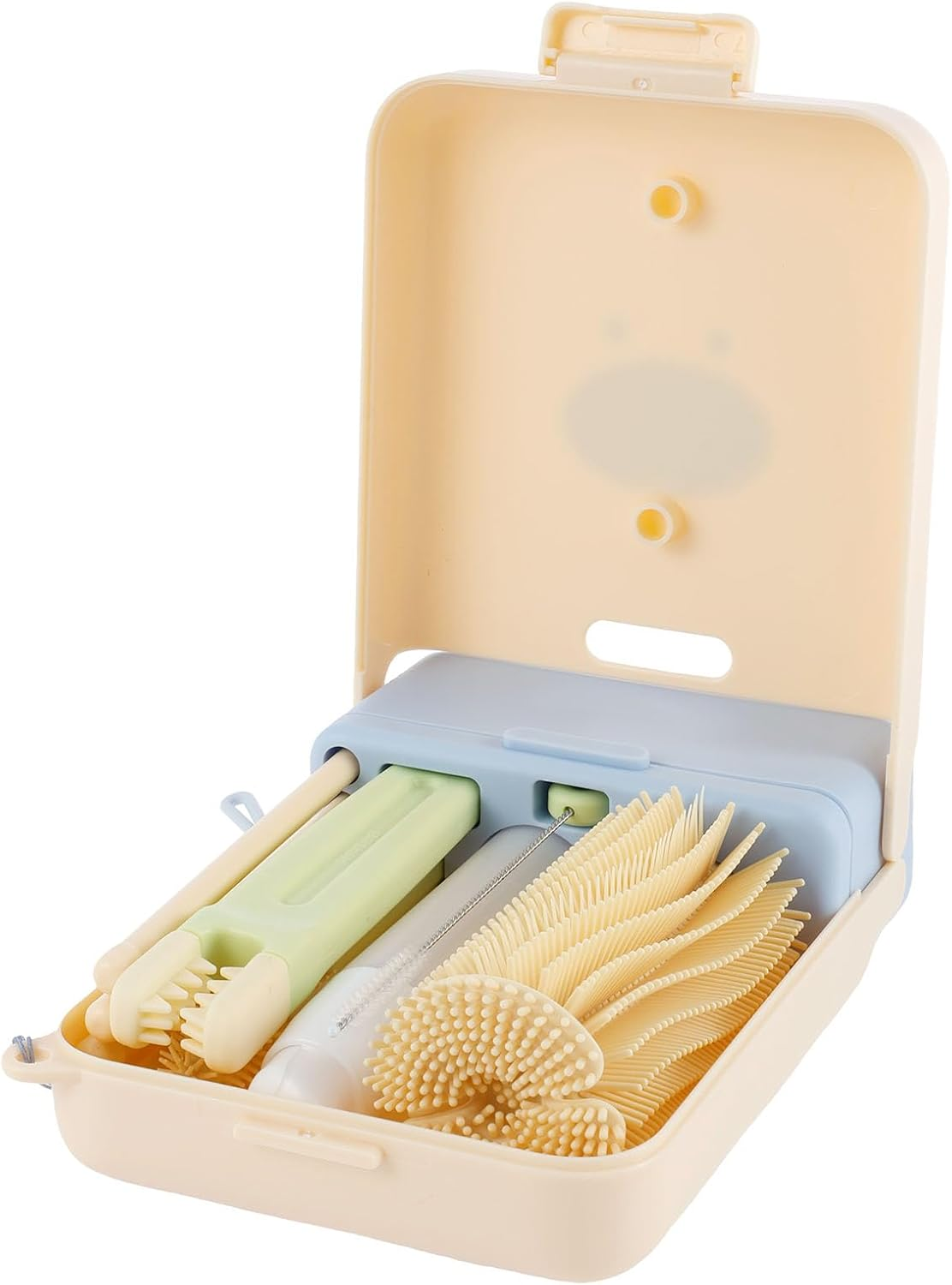 Bottle Cleaning Brush, Multipurpose Bottle Gap Cleaner Brush, with Folding Drain Rack Silicone Portable Cleaning Kit, Long Handle Silicone, anti Scratch, for Travel Camping Hotel Stay (White)