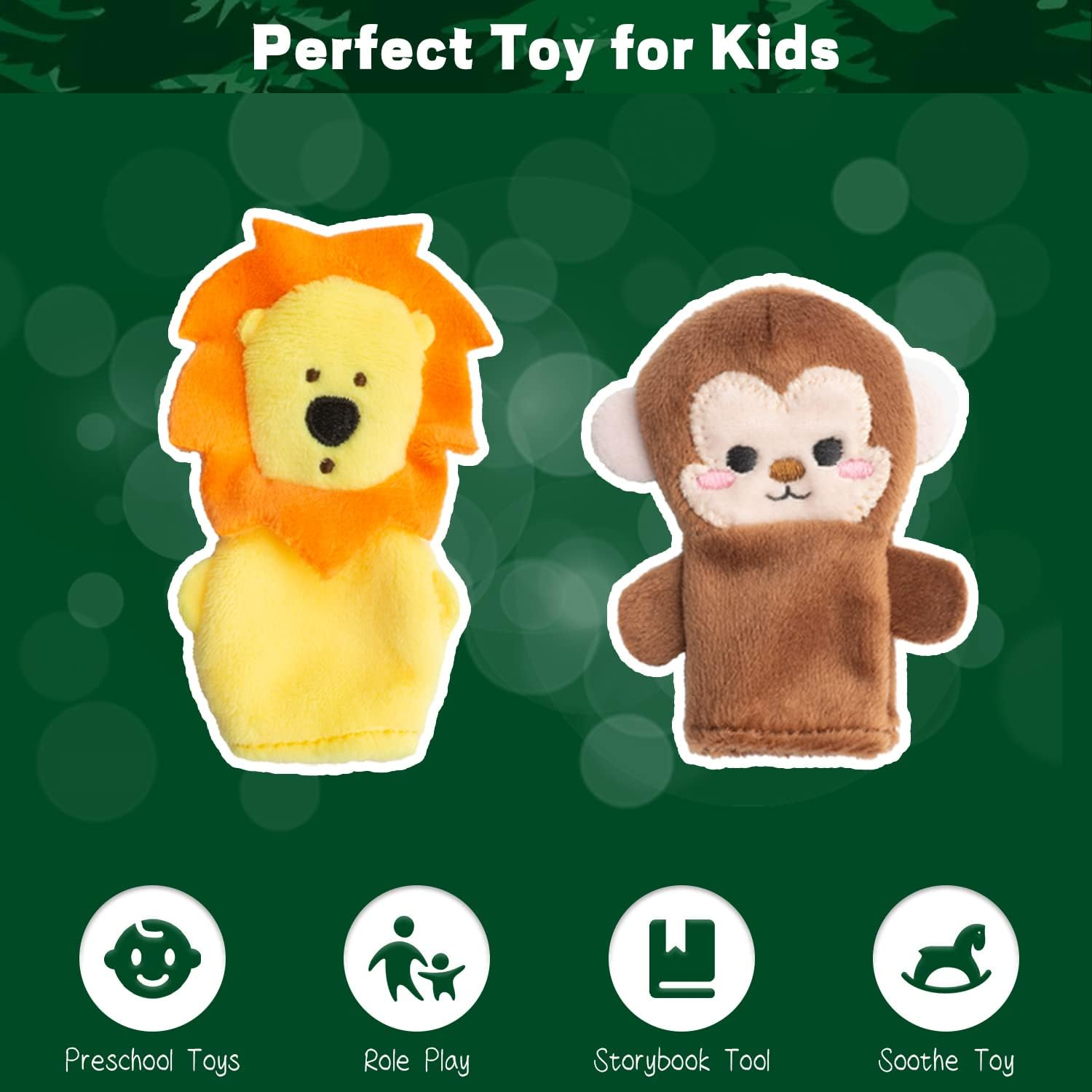 Creepyparty 7 Pieces Multicolored Wild Animal Finger Puppets: Lion, Deer, Giraffe, Koala, Bear, Elephant, Monkey - Soft Velvet & Cotton, 3+ Age Range image number 4