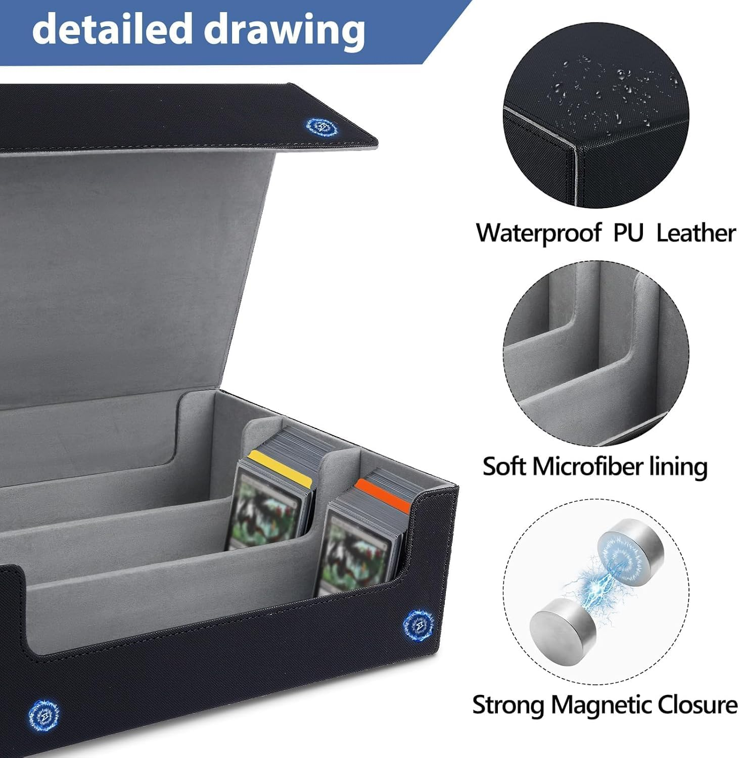 Card Deck Case for Trading Cards, 1800+ PU Leather Magnetic Commander Card Deck Case,Magic Card Protectors Box Fit for Yugioh, MTG and Sport Cards