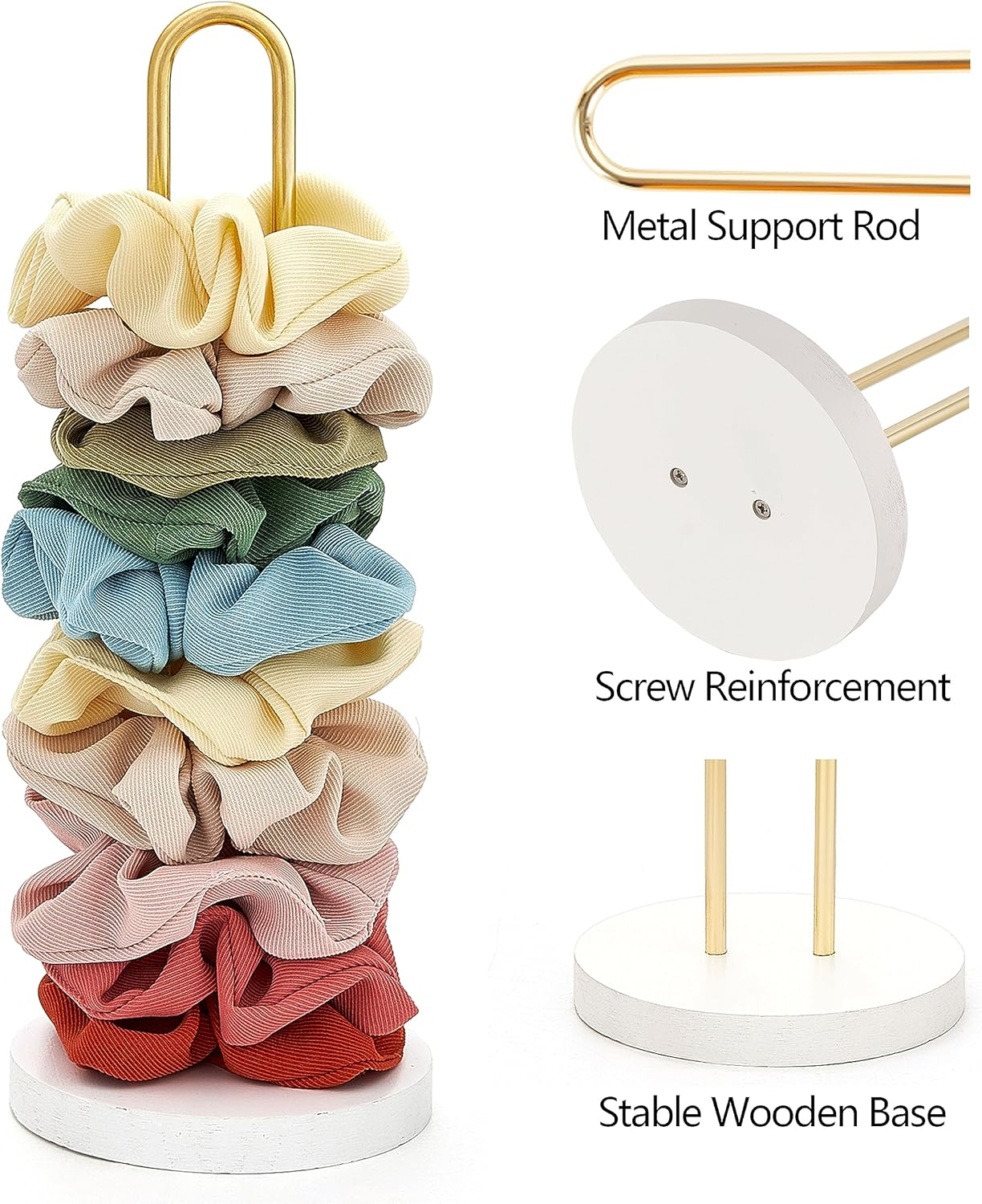 Mkono Scrunchies Holder Stand Hair Accessories Organizer Gold White Metal Scrunchies Tower Hold 25 - 35 Scrunchies Modern Vertical Hair Tie Organizer for Girls, White image number 4