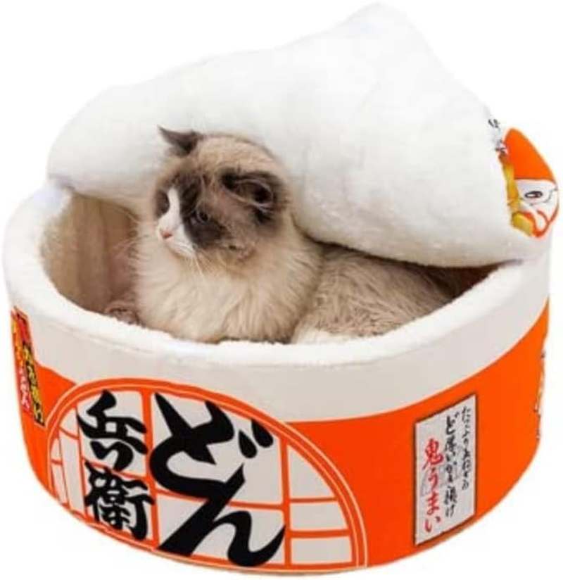 Cat Nest Instant Noodle Shape Cat House Cat Sofa Bed Cute and Comfortable Pet Cat House Detachable Multifunctional Soft Pet Bed Suitable for Cats and Dogs Applicable to All Seasons (S,Orange)