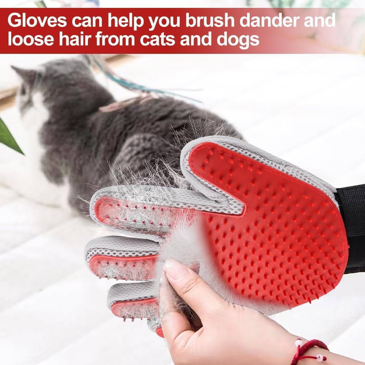 1 Pair Cat Gloves, Cat Gloves, Grooming, Double-Sided Cat Brush Glove, Fur Glove for Cats, Pet Glove for Short and Long Hair image number 4