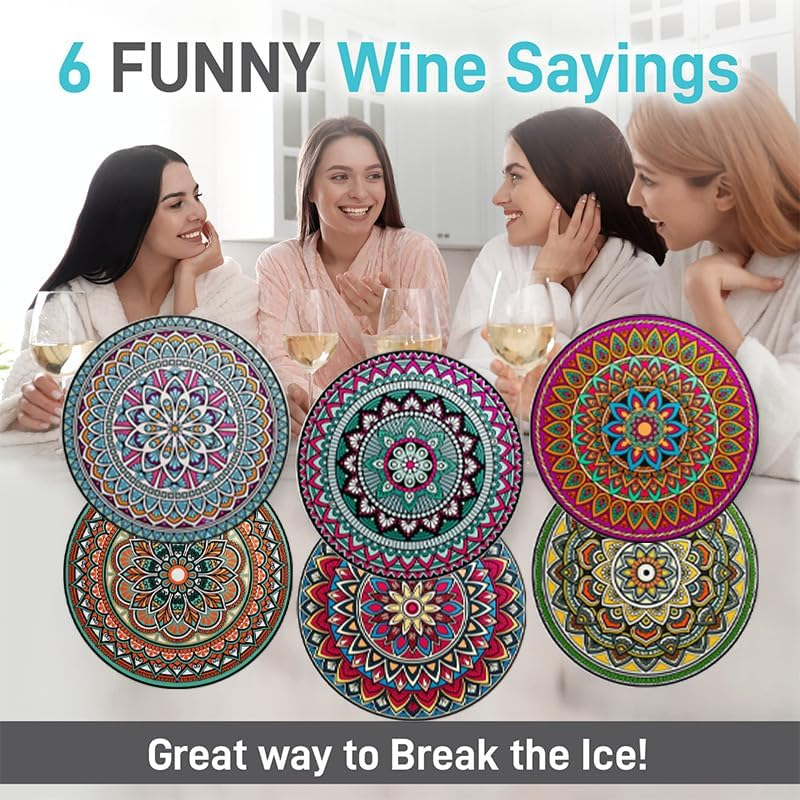 Drink Coasters round Absorbent Stone Coasters Set of 6 with Cork Base, Fun Drink Coasters with Stand for Cold Drinks, Wine Glasses and Cups Table Protection, 4 Inch image number 3