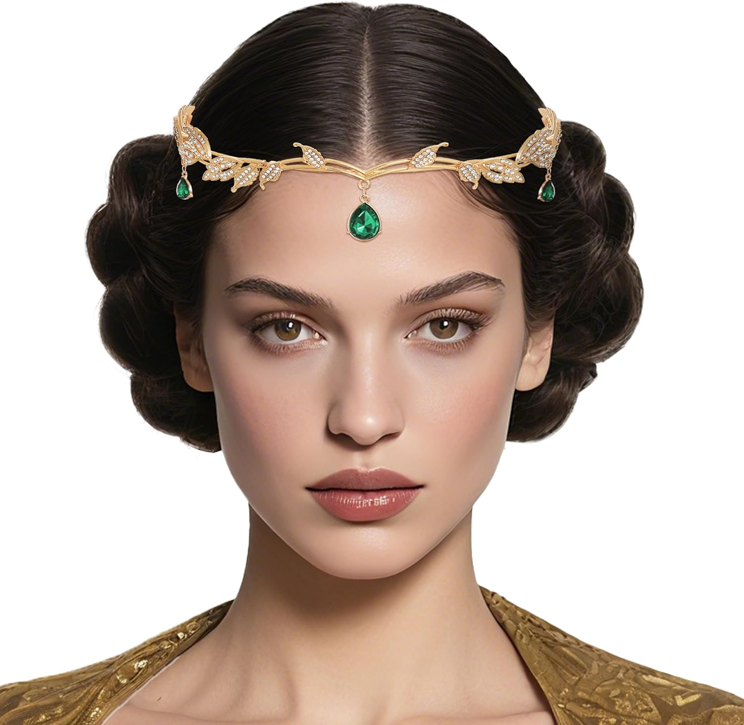 BABEYOND Crystal Leaf Wedding Headpiece Headband Bridal Bridesmaid Forehead Band Rhinestone Bridal Tiara Crown with Gift Box