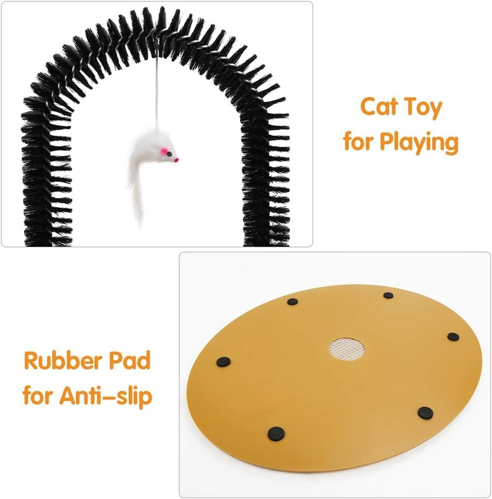 Cat Self Grooming Brush and Massager with Scratching Board Arch Rubbing Posts for Indoor Cats Hair Shedding Control Face Head Grooming Includes Cute Kitten Toy image number 2