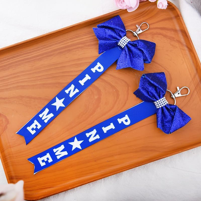 Pin Me Ribbon for Cheer Bag Backpack Accessories for Women Girls Cheerleaders Bow Keychain for Backpacks School Bags Cheer Stuff for Kids Toddlers Pin Me Keychain with Blue Clothes Pins 3 Pcs