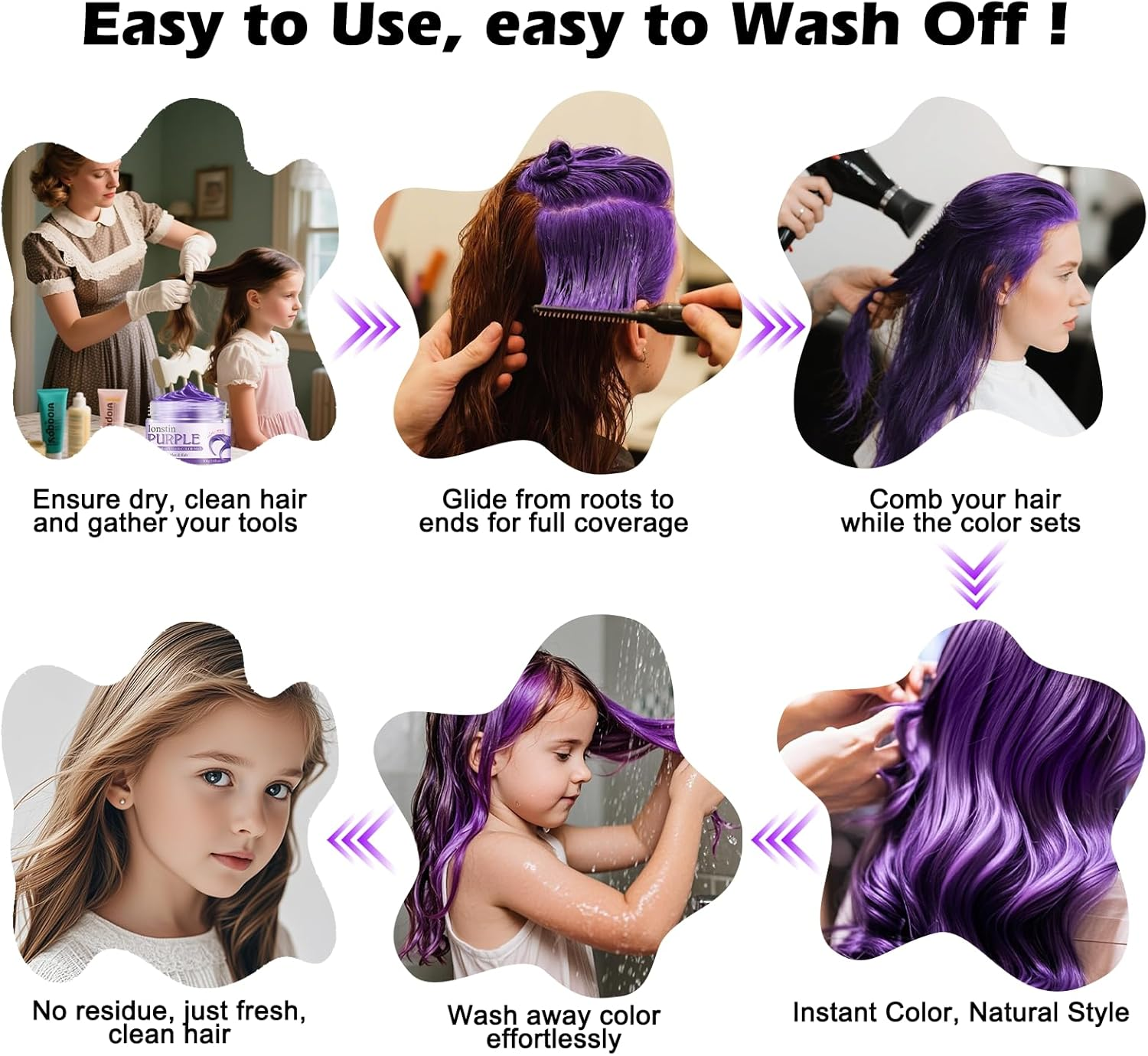 Hair Color Wax, Lonstin Purple Hair Dye Washable Instant Natural Temporary Gel Mud Clay Colour for Men, Women, Teens Cosplay,Party,Masquerade,Halloween