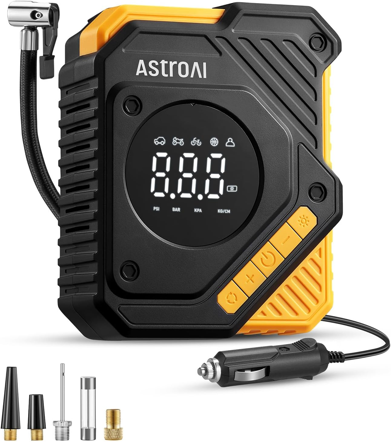Astroai Car Tyre Inflator Air Compressor 12V DC, 150 PSI Digital Tyre Pump with Pressure Gauge, Large LCD Display, Smart Preset & Auto Stop, for Car, Motorcycle, Bike Tyres image number 2