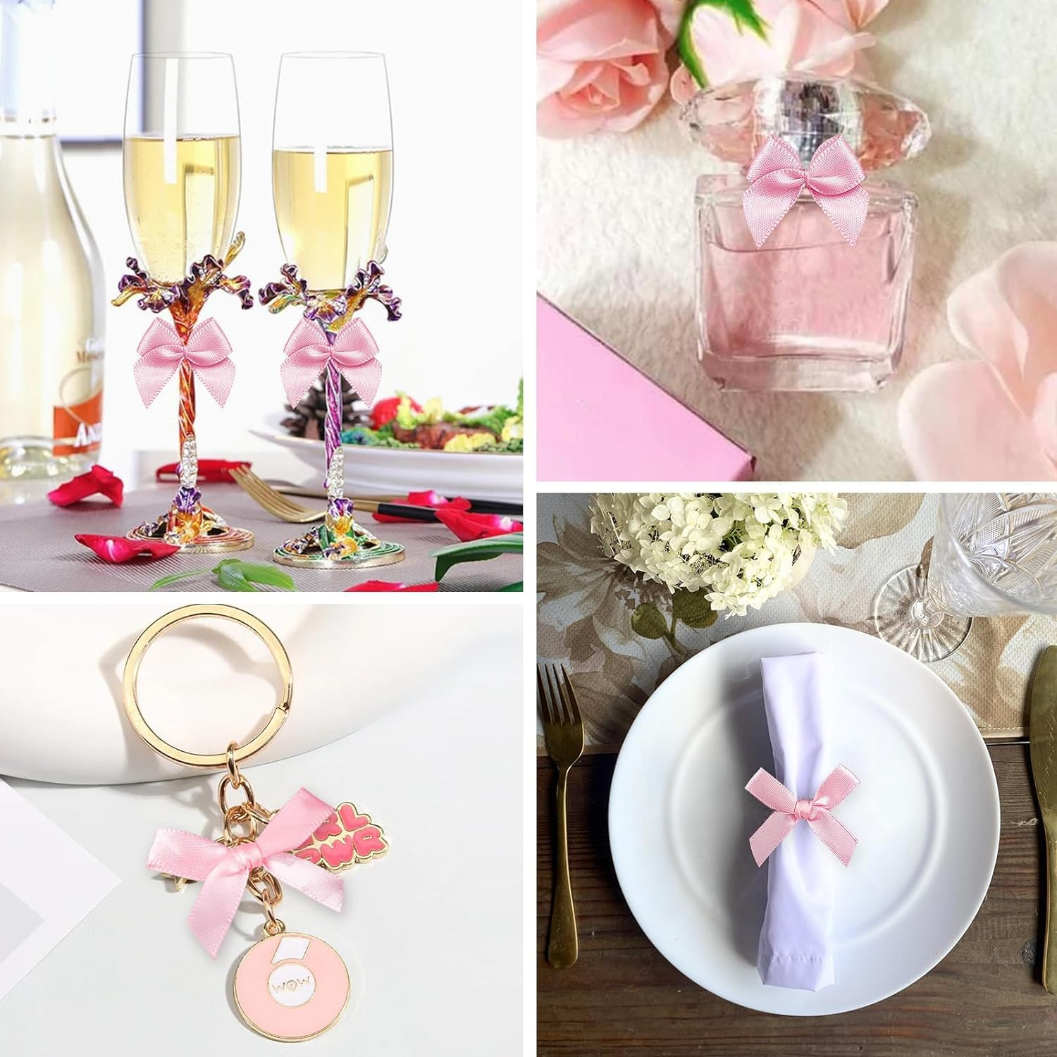 300Pcs Mini Pink Ribbon Bows, Small Pre-Tied Bows for Gift Wrapping, 1.5 Inch Satin Ribbon Bow Flowers for DIY Crafts, Birthday Party, Wedding Decor image number 3