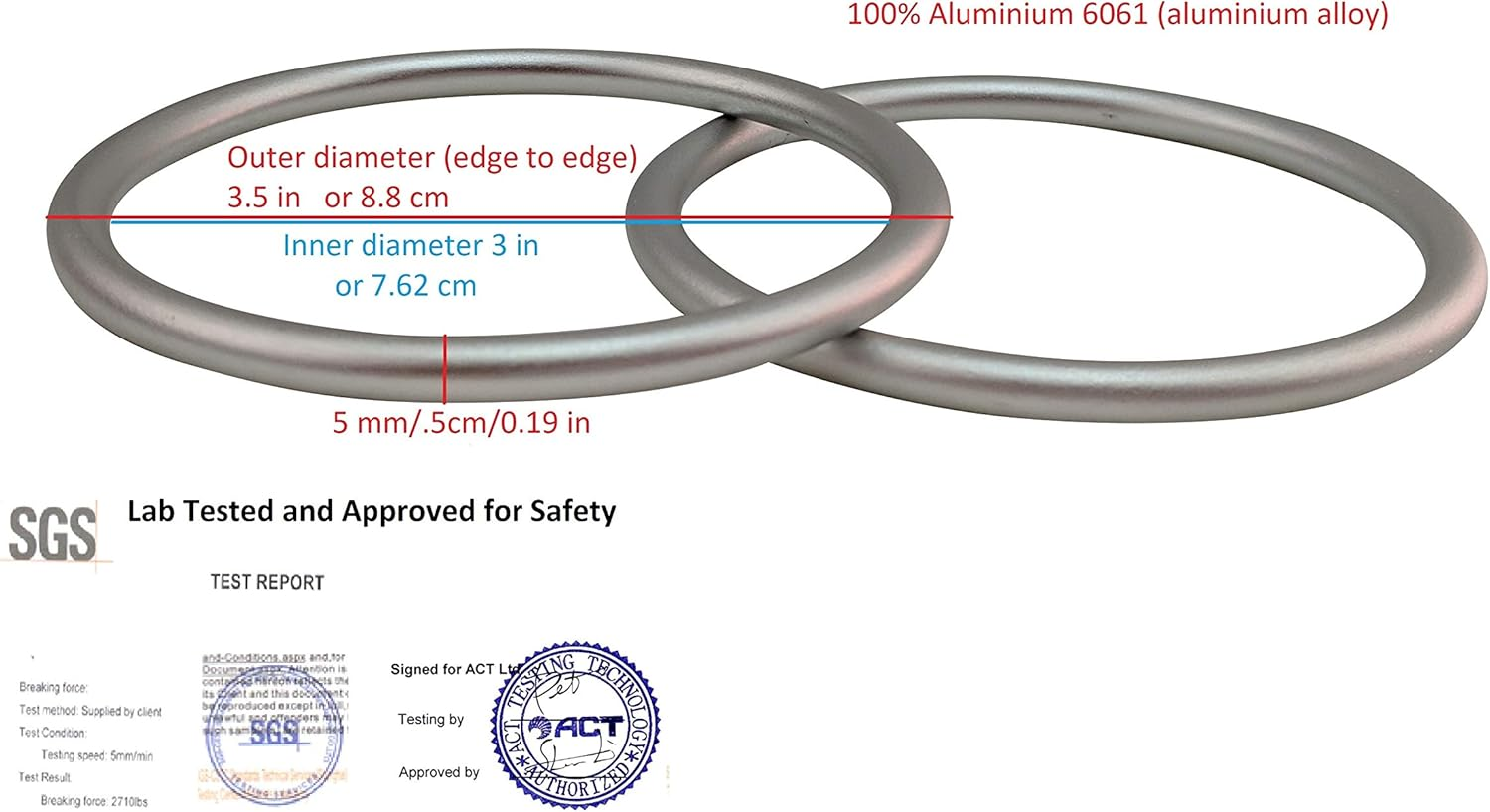 Sling Rings 3-Inch Diameter by Cutie Carry. Infant Approved, Mom Loved. Aluminum, Lab Tested for Strength and Safety. Works with Your Own Material or Convert Wrap to Sling. (Silver)
