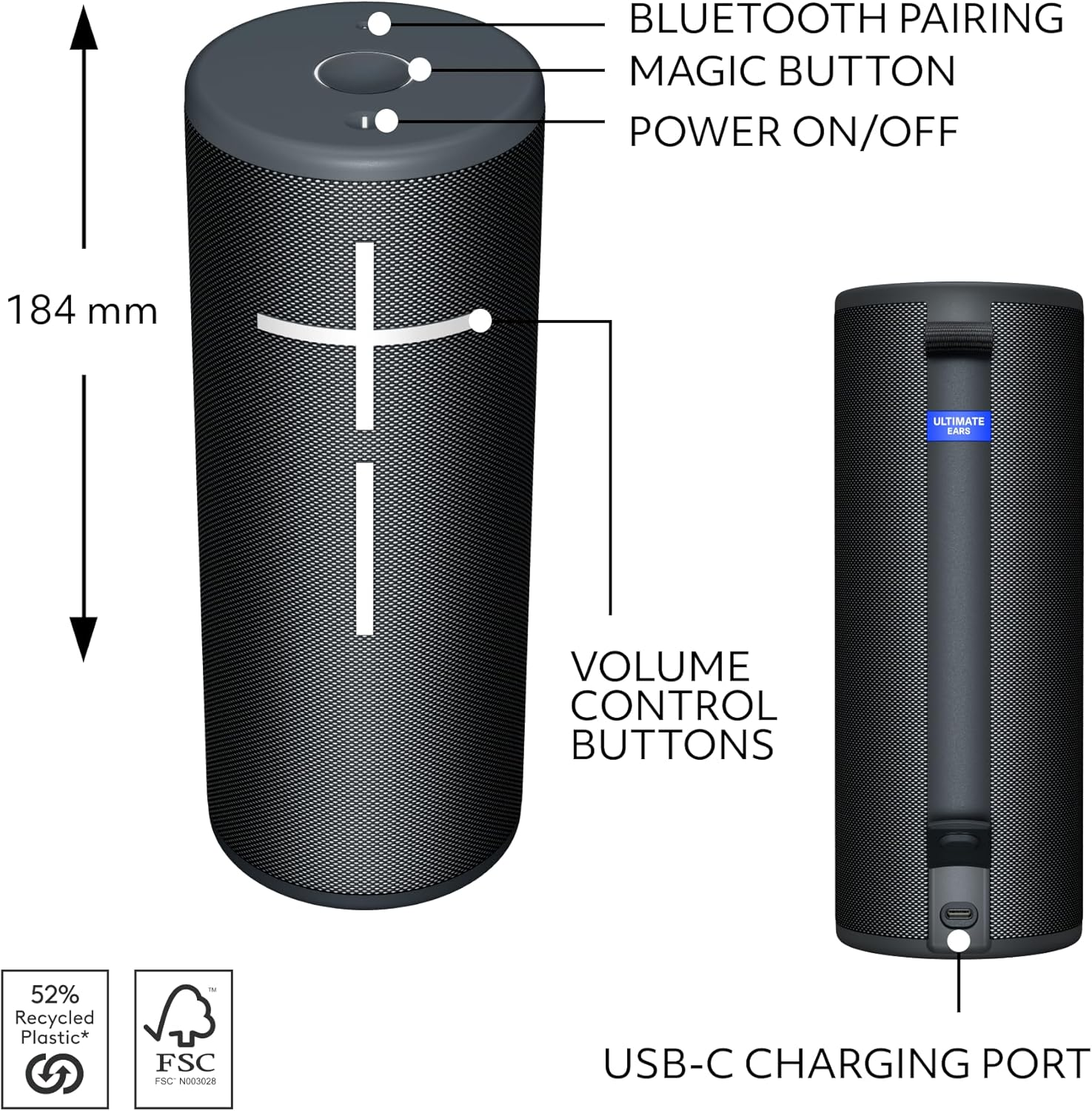 Ultimate Ears Boom 4 Portable Waterproof Bluetooth Speaker with 360-Degree, Bold, Immersive, Crystal-Clear Sound, Floating Speaker with 15-Hour Battery and 147Ft (45M) Range - Black - Black image number 4