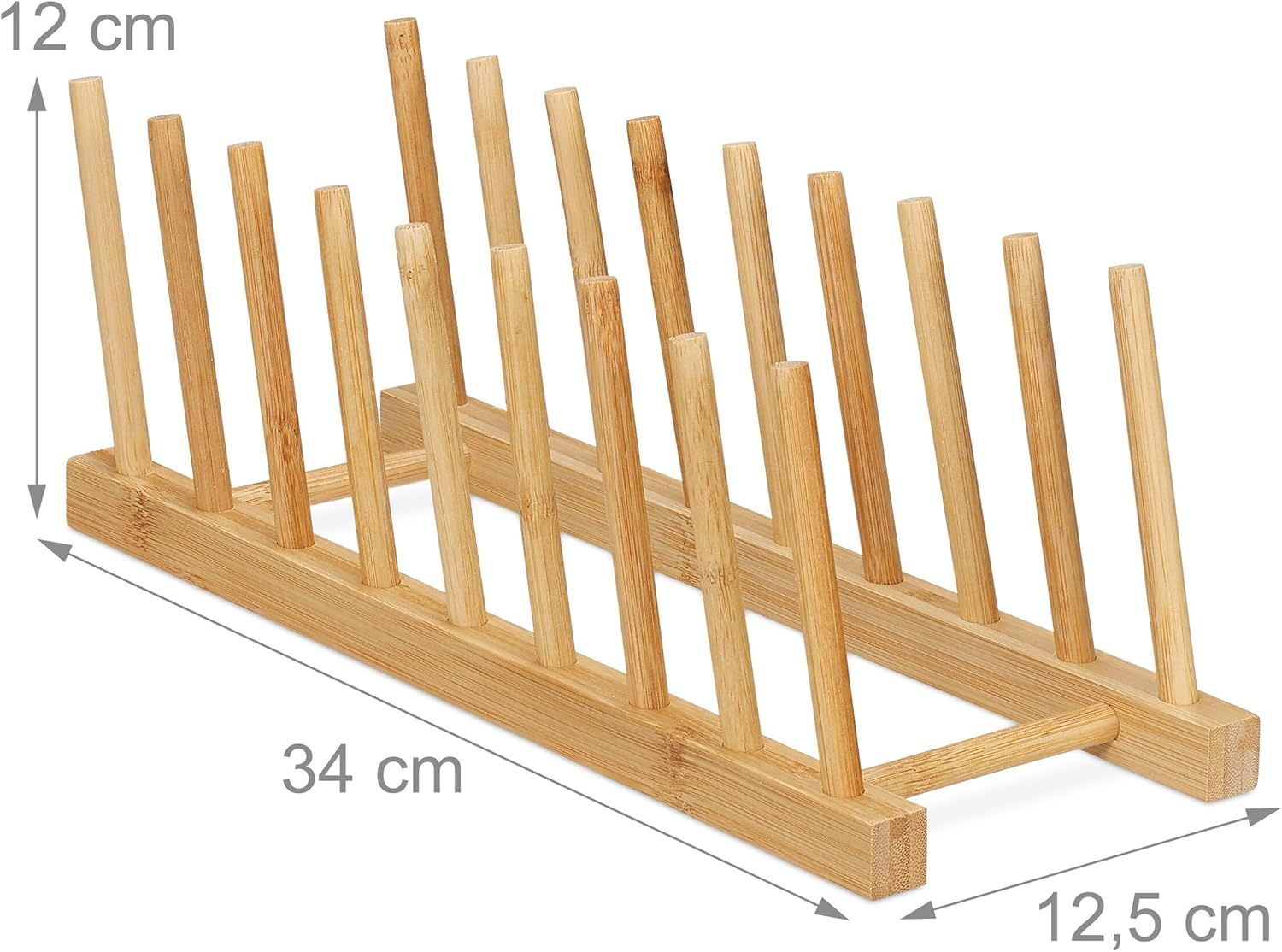 Relaxdays Plate Stand for 8 Plates, Boards, Lids, Set of 3, Bamboo, H X W X D: 12 X 12.5 X 34 Cm, Natural image number 2