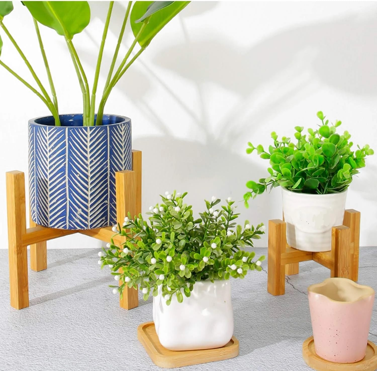 EZONEDEAL Modern Plant Stand for Indoor/Outdoor Use - Bamboo Material - Corner Plant Stand & Tabletop Planter - Easy to Install - No Tools Needed image number 1