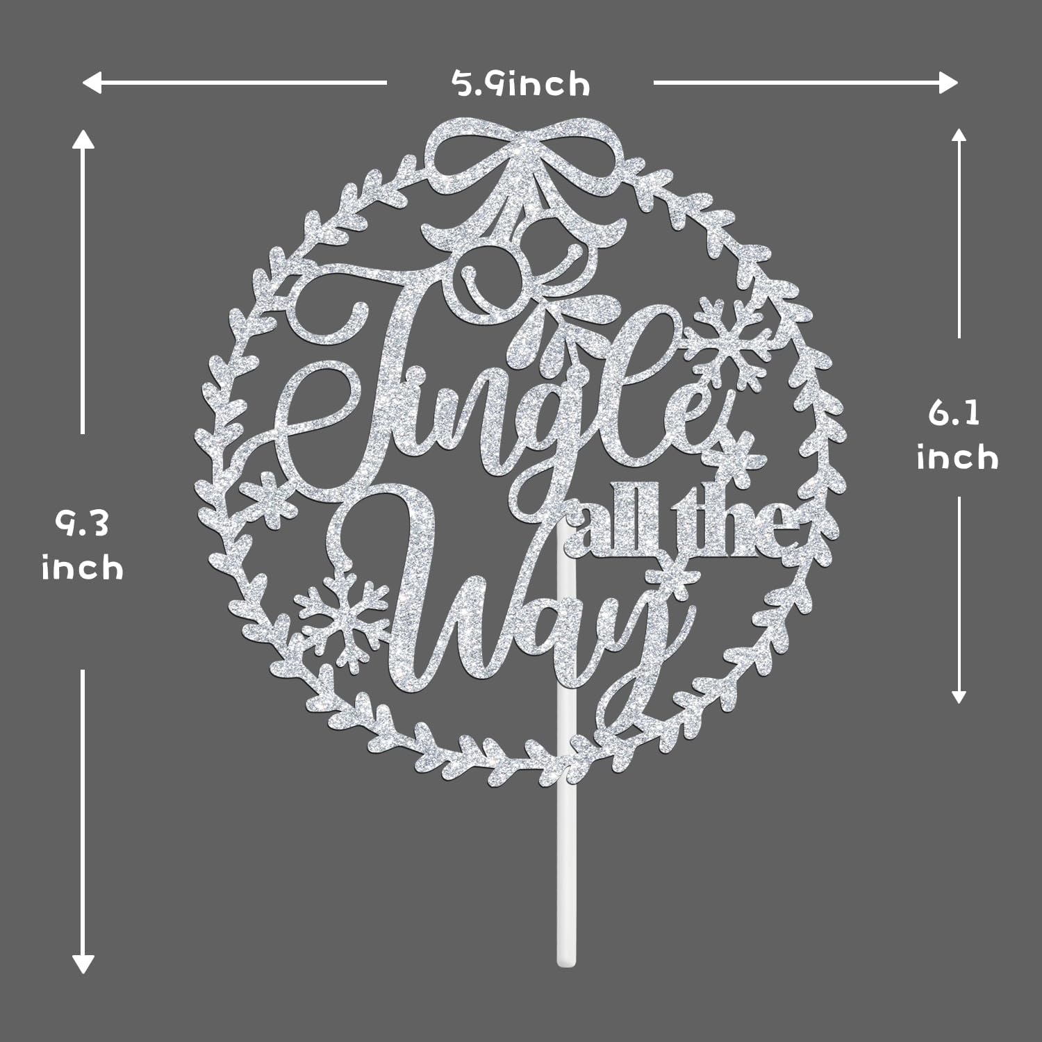 Jingle All the Way Cake Topper, Merry Christmas, Santa Cake Decor, Joyeux Noel Happy New Year Winter Christmas Holidays Eve Party Decoration Supplies, Silver Glitter image number 4