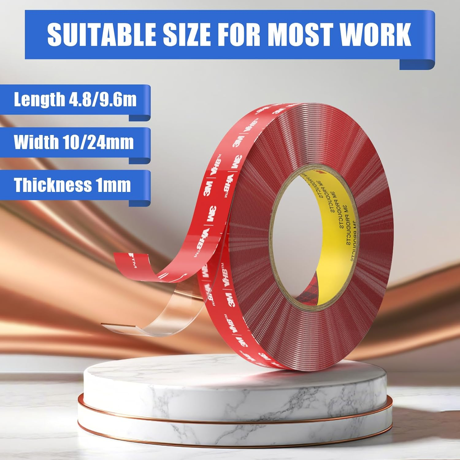 Double Sided Heavy-Duty Mounting Tape, Clear Waterproof Tape, 16FT Length, 0.94 Inch Width for Car LED Strip Lights Home Decor, Office Decor image number 2