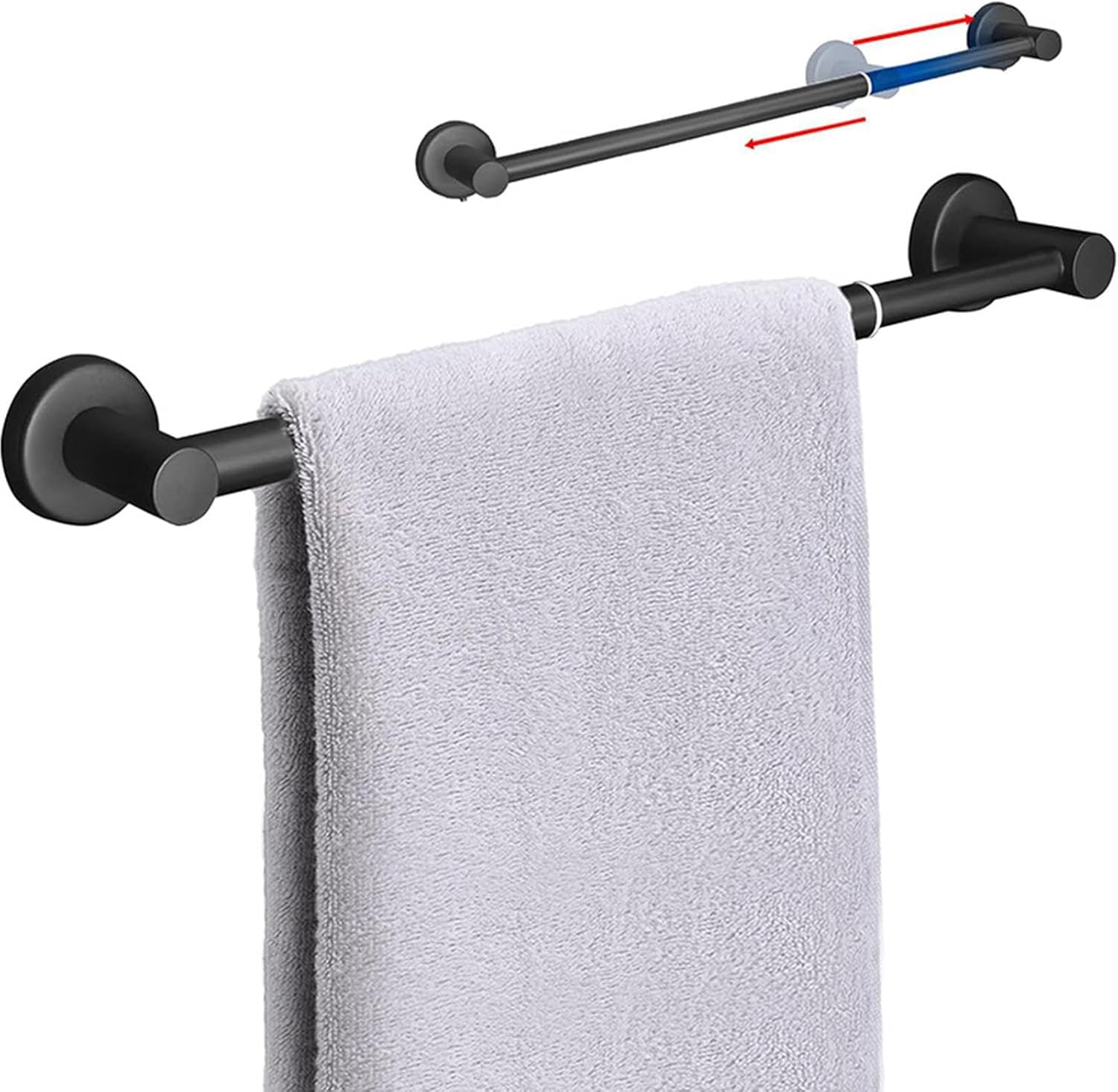 Adjustable Towel Rail Black with Drilling Adjustable from 30 Cm to 57 Cm, 304 Stainless Steel Towel Rail with Drilling for Bedroom, Bathroom and Living Room image number 3