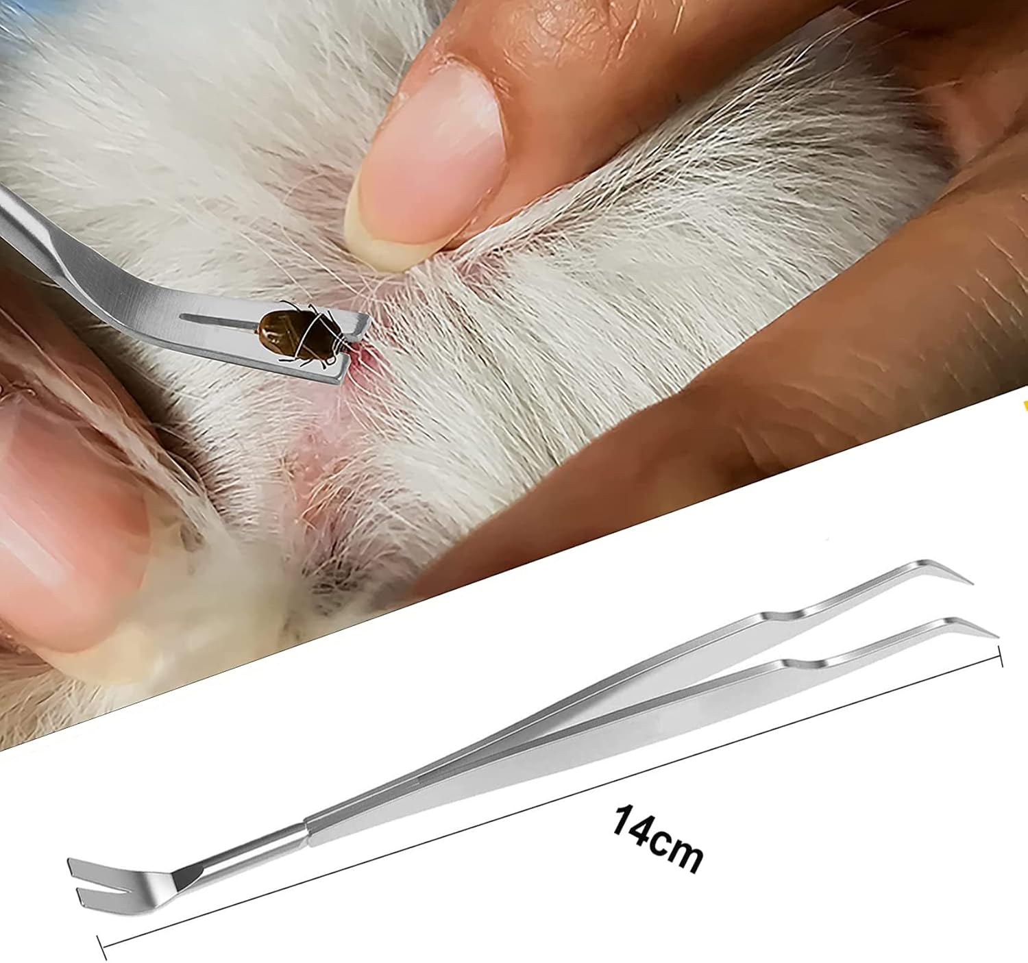 JIEYUCHU 2-In-1 Tick Tweezers, Stainless Steel Tick Tweezers and Tick Hook Included, Reliable against Ticks of Any Size, Tick Remover for Humans, Dogs, Cats with Leather Bag image number 1