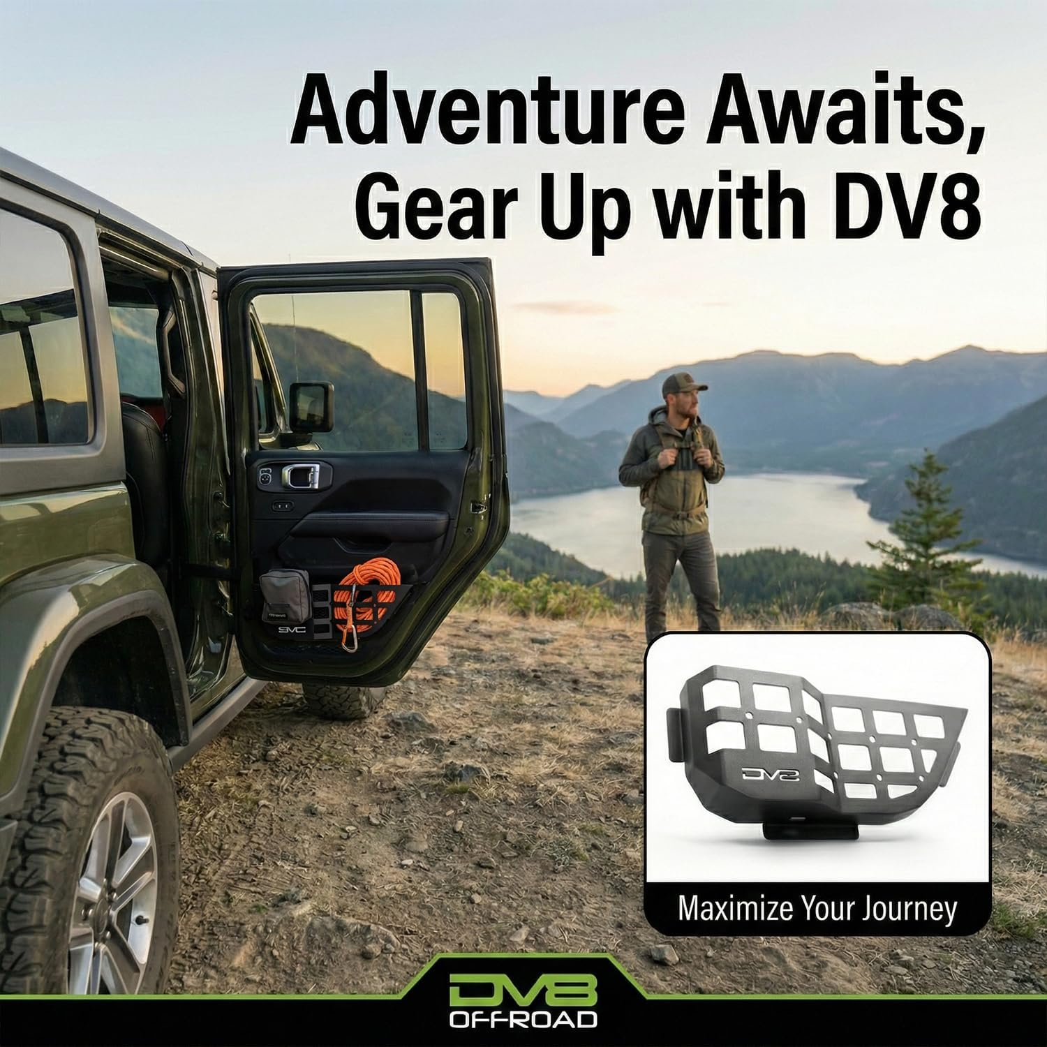 DV8 Offroad Rear Door Pocket Molle Panels for the 2018-2023 Jeep Wrangler JL & 2020-2023 Jeep Gladiator JT | Molle Design Allows for Multiple Gear Mounting Solutions, Black, MPJL-06 image number 2